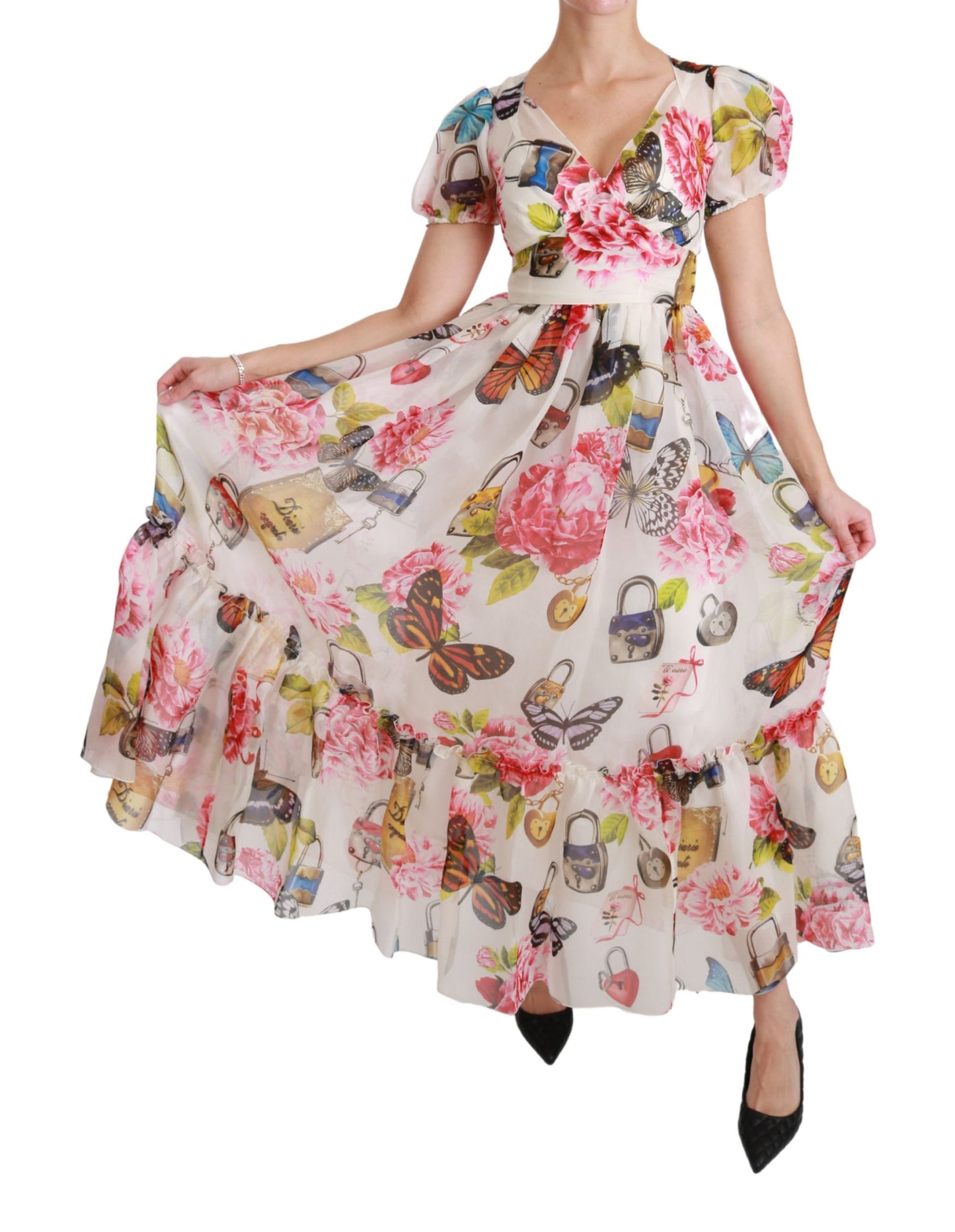 Weißes Seidenschmetterlingskleid in A-Linie im Etuikleid