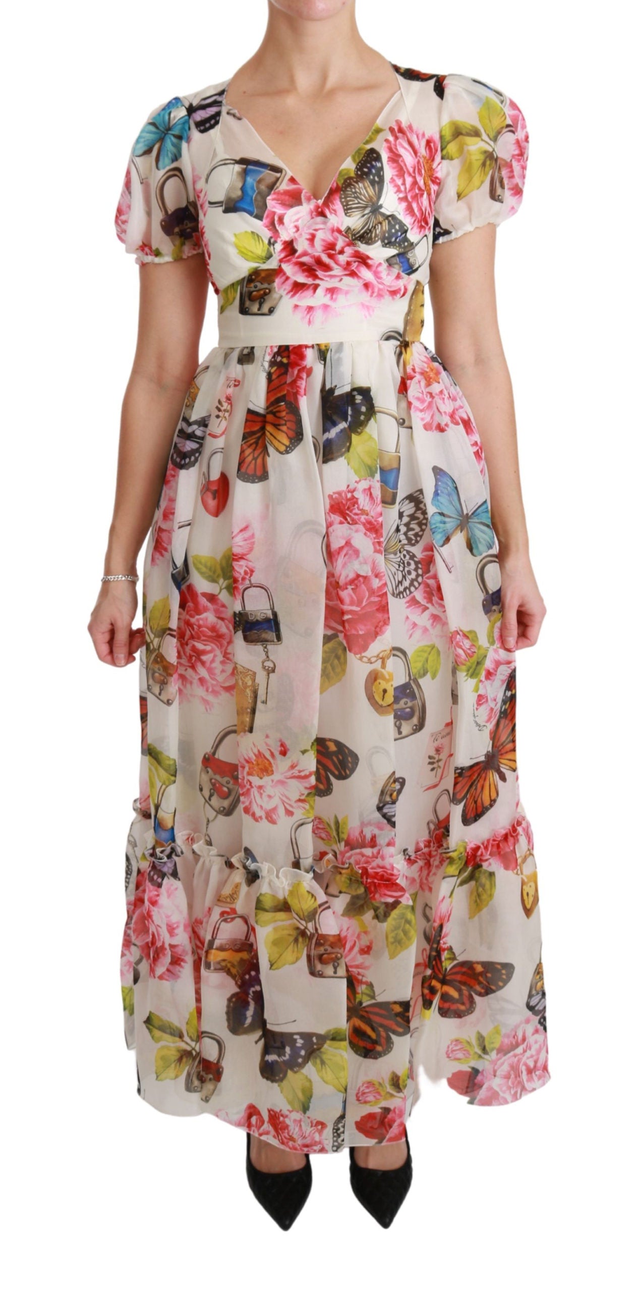 Weißes Seidenschmetterlingskleid in A-Linie im Etuikleid