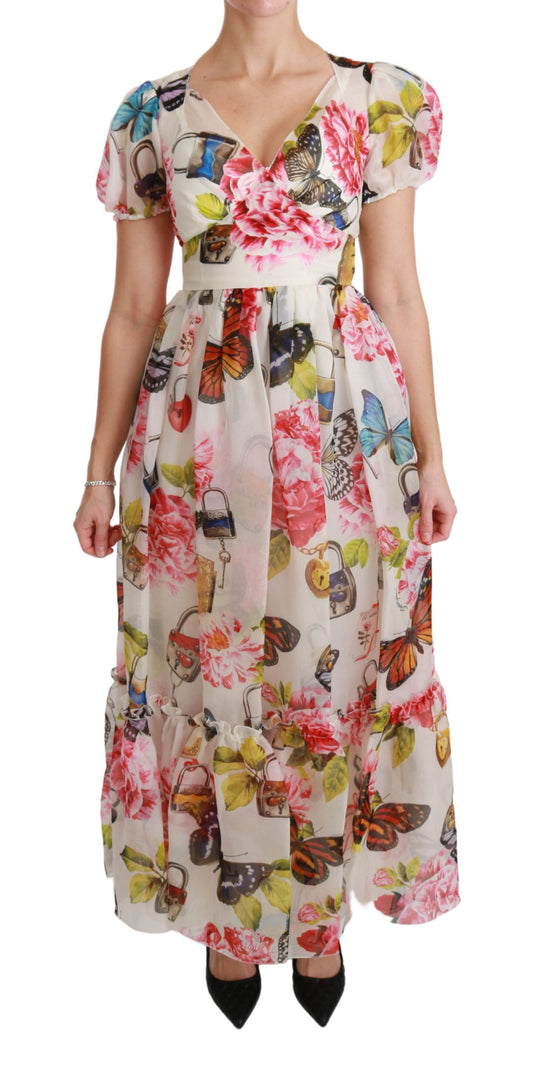 Weißes Seidenschmetterlingskleid in A-Linie im Etuikleid