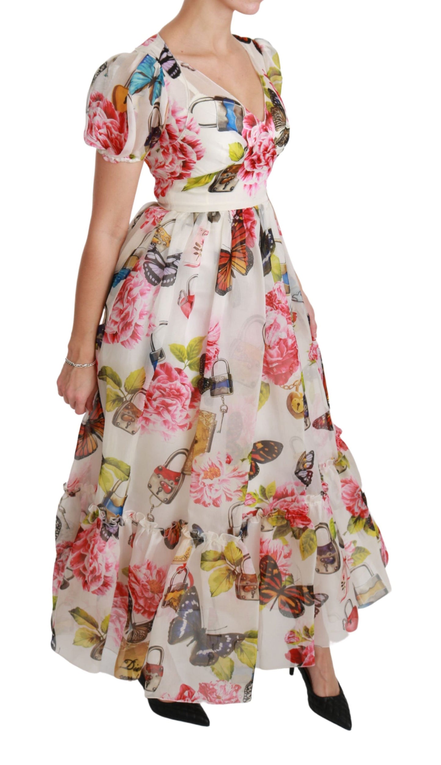 Weißes Seidenschmetterlingskleid in A-Linie im Etuikleid