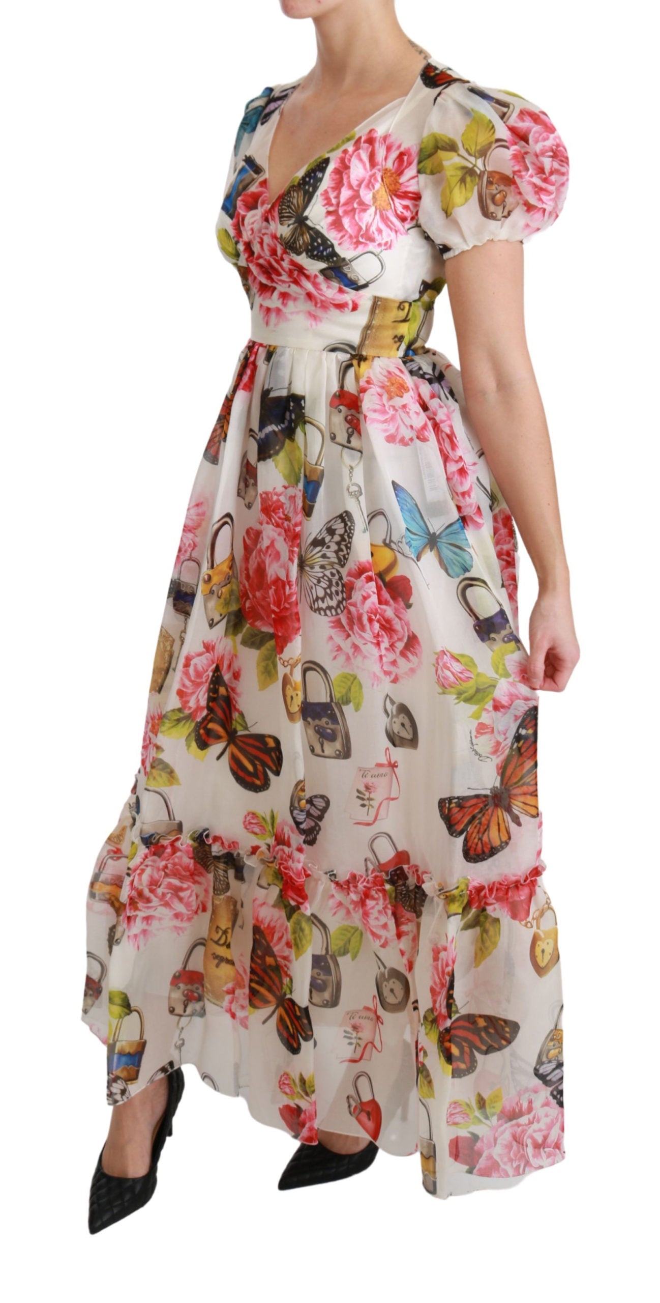 Weißes Seidenschmetterlingskleid in A-Linie im Etuikleid