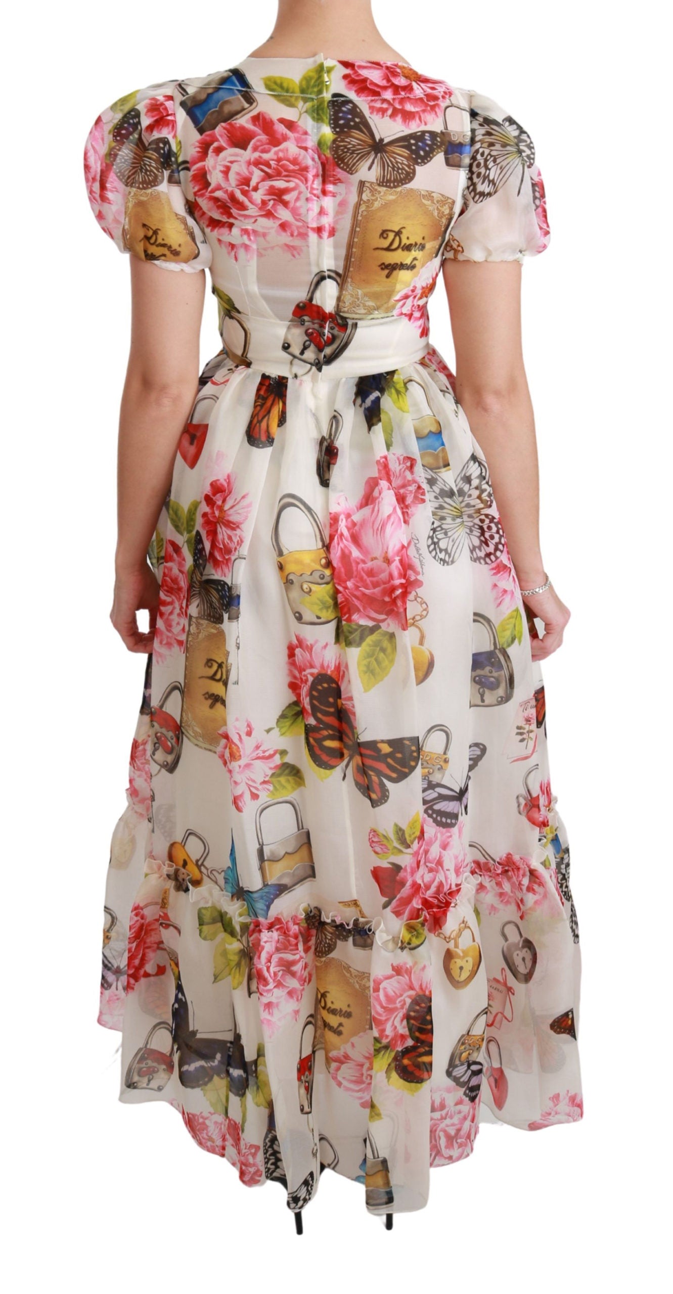 Weißes Seidenschmetterlingskleid in A-Linie im Etuikleid