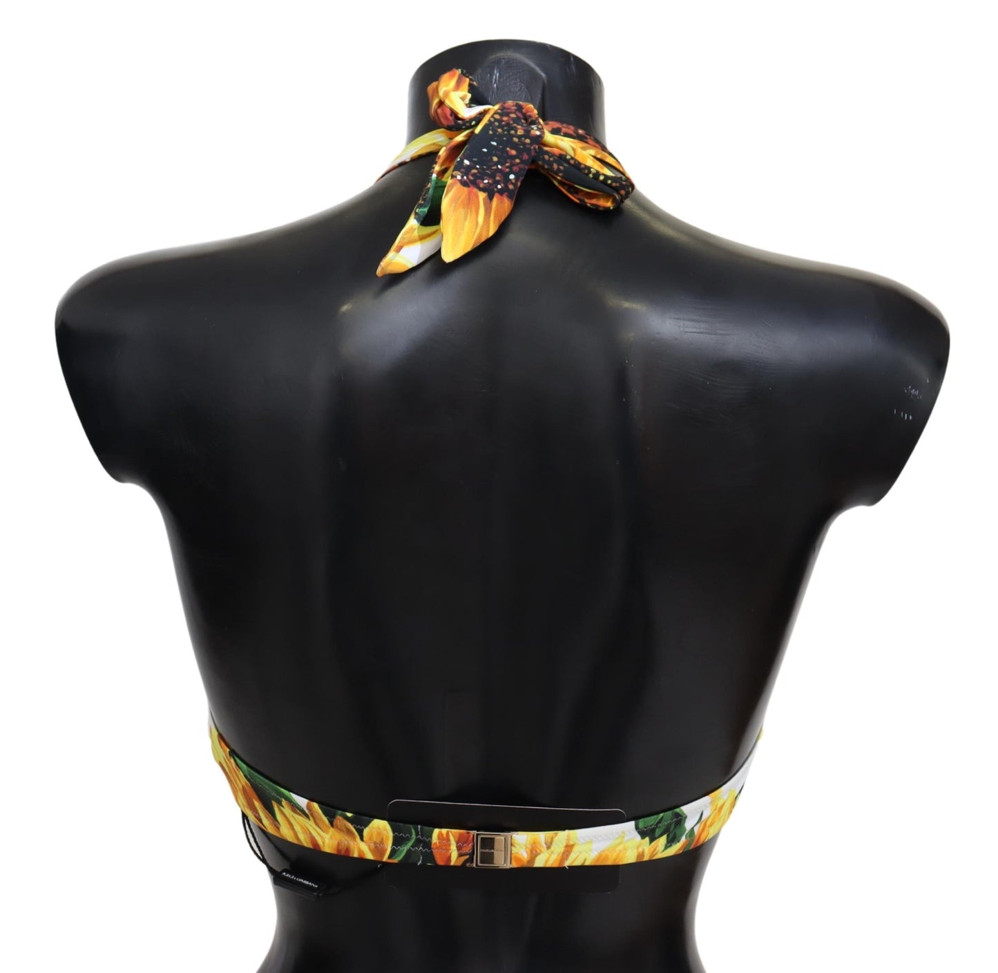 Weiße Bikini-Oberteile mit Sonnenblumendruck aus Nylon für Badebekleidung