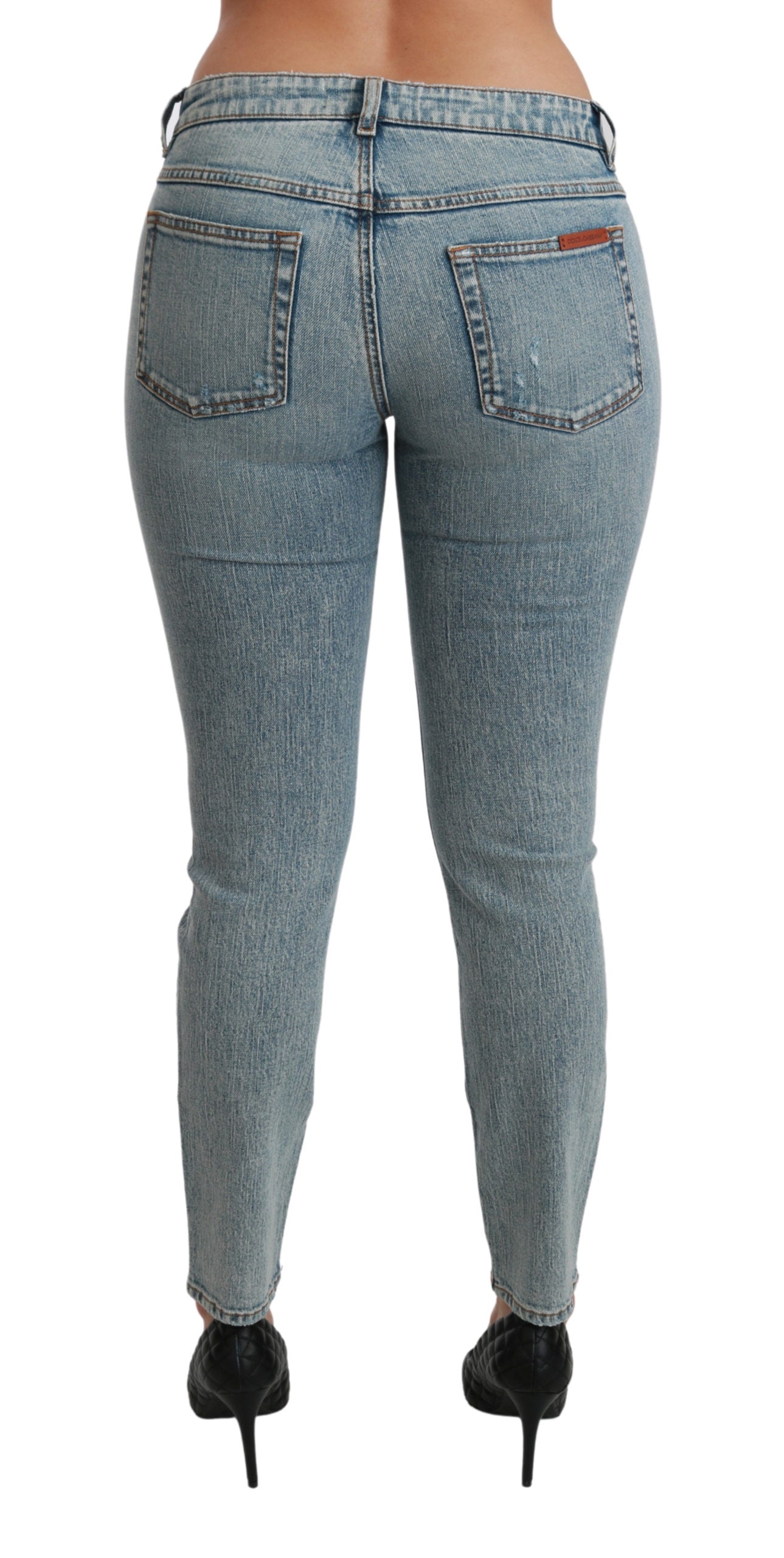 Blaue Stretch-Skinny-Jeans mit niedriger Taille aus Denim-Baumwolle