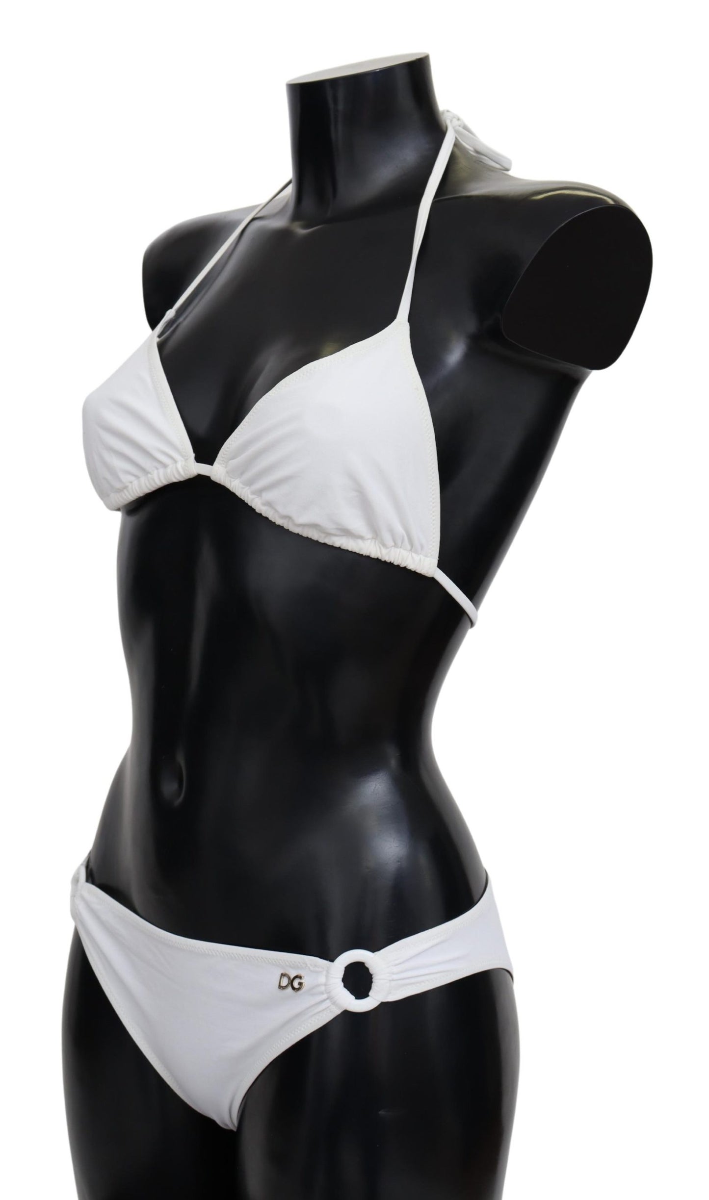 Weißes Nylon Solid Halter Zweiteilige Bademode Bikini