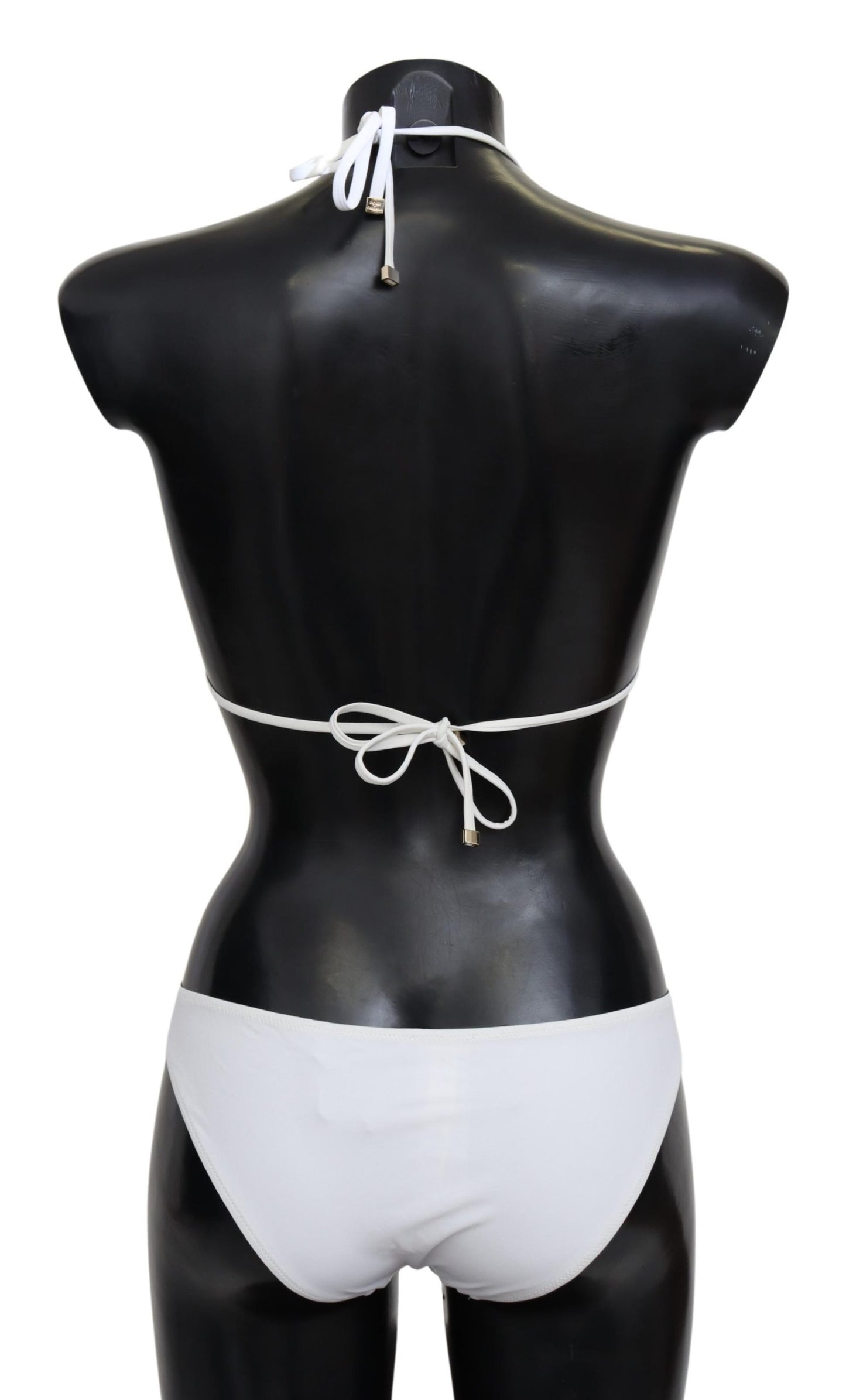 Weißes Nylon Solid Halter Zweiteilige Bademode Bikini