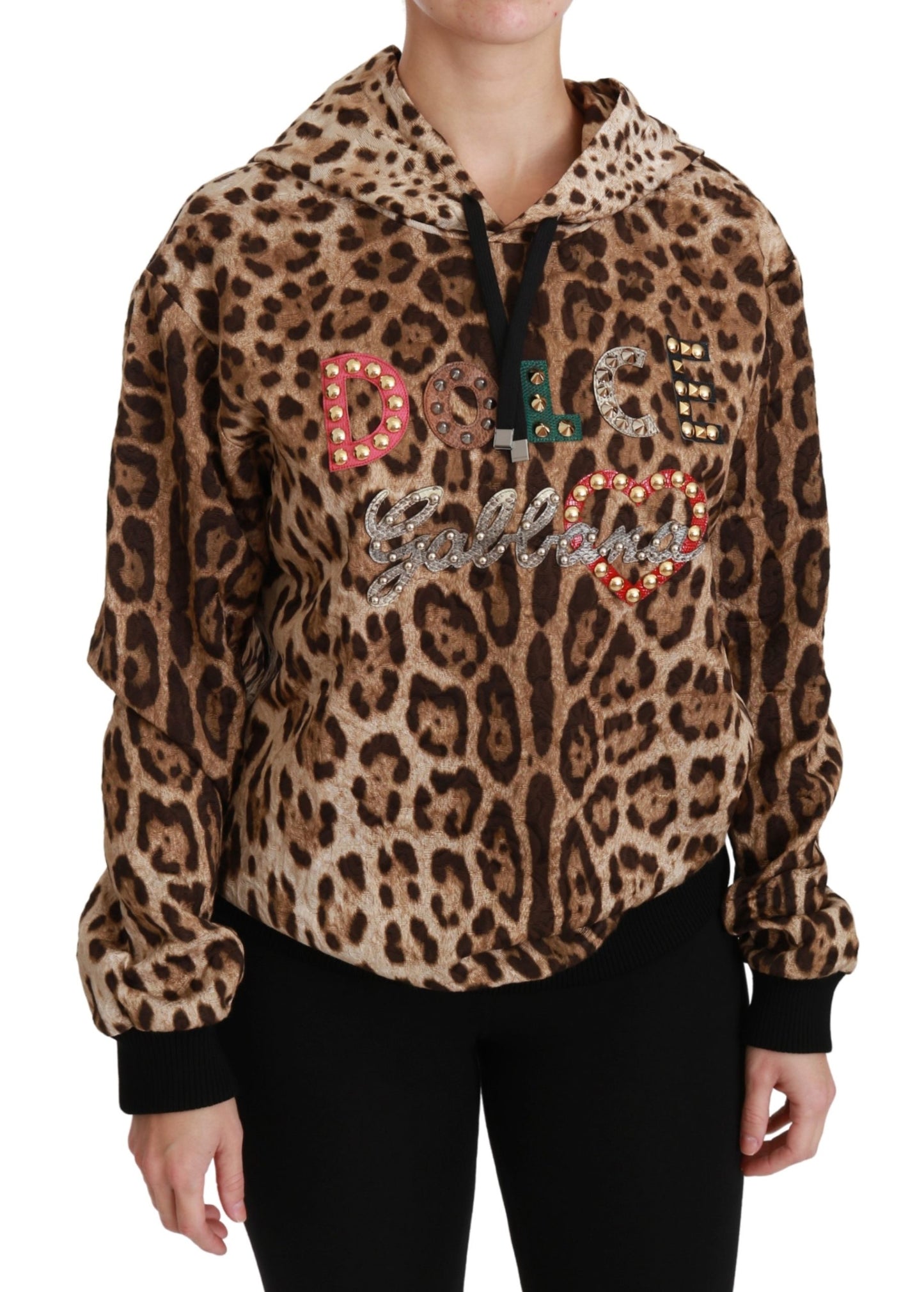Brauner Ayers Leopard Pullover mit Kapuze und Nieten