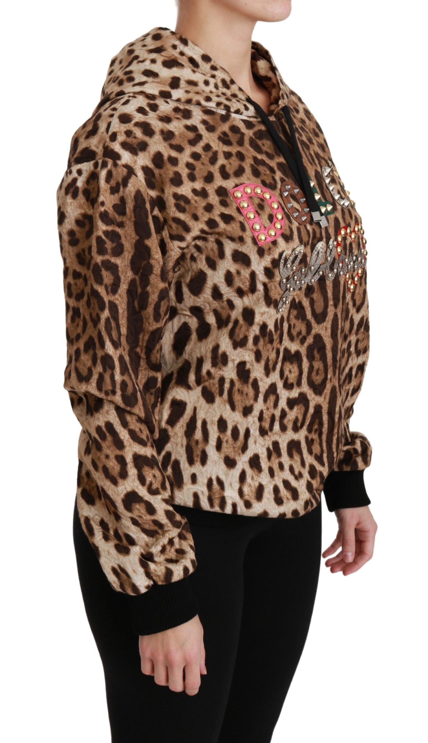 Brauner Ayers Leopard Pullover mit Kapuze und Nieten