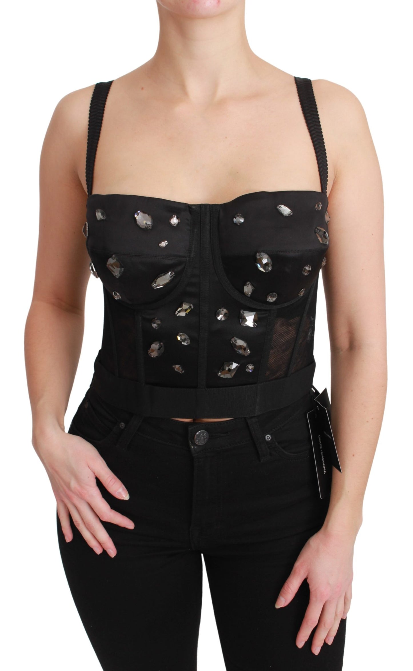 Schwarzes Crystal Strap Bustier Korsett Top