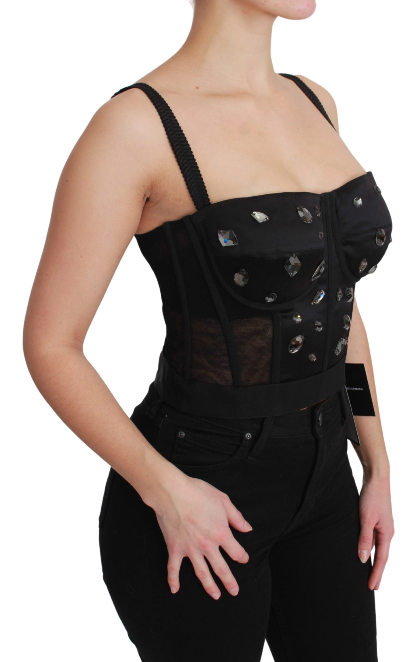 Schwarzes Crystal Strap Bustier Korsett Top
