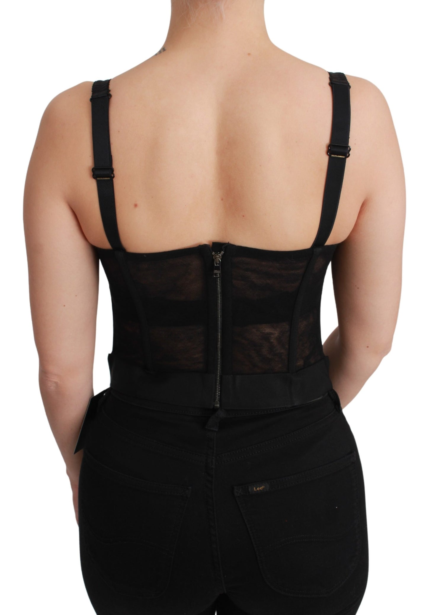 Schwarzes Crystal Strap Bustier Korsett Top