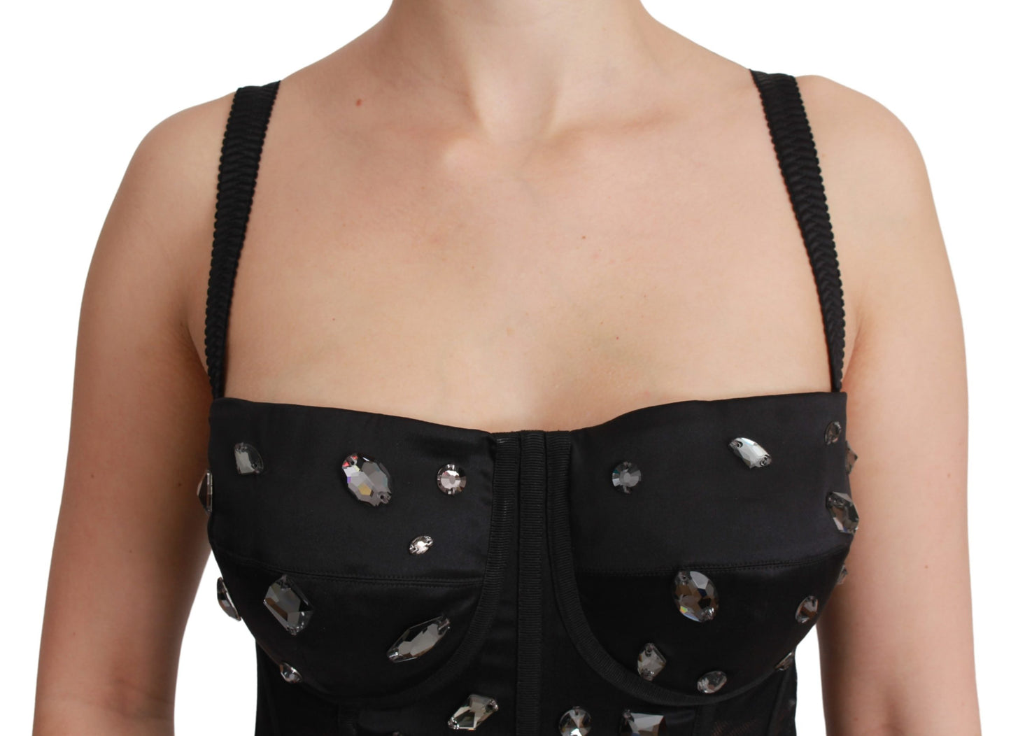 Schwarzes Crystal Strap Bustier Korsett Top
