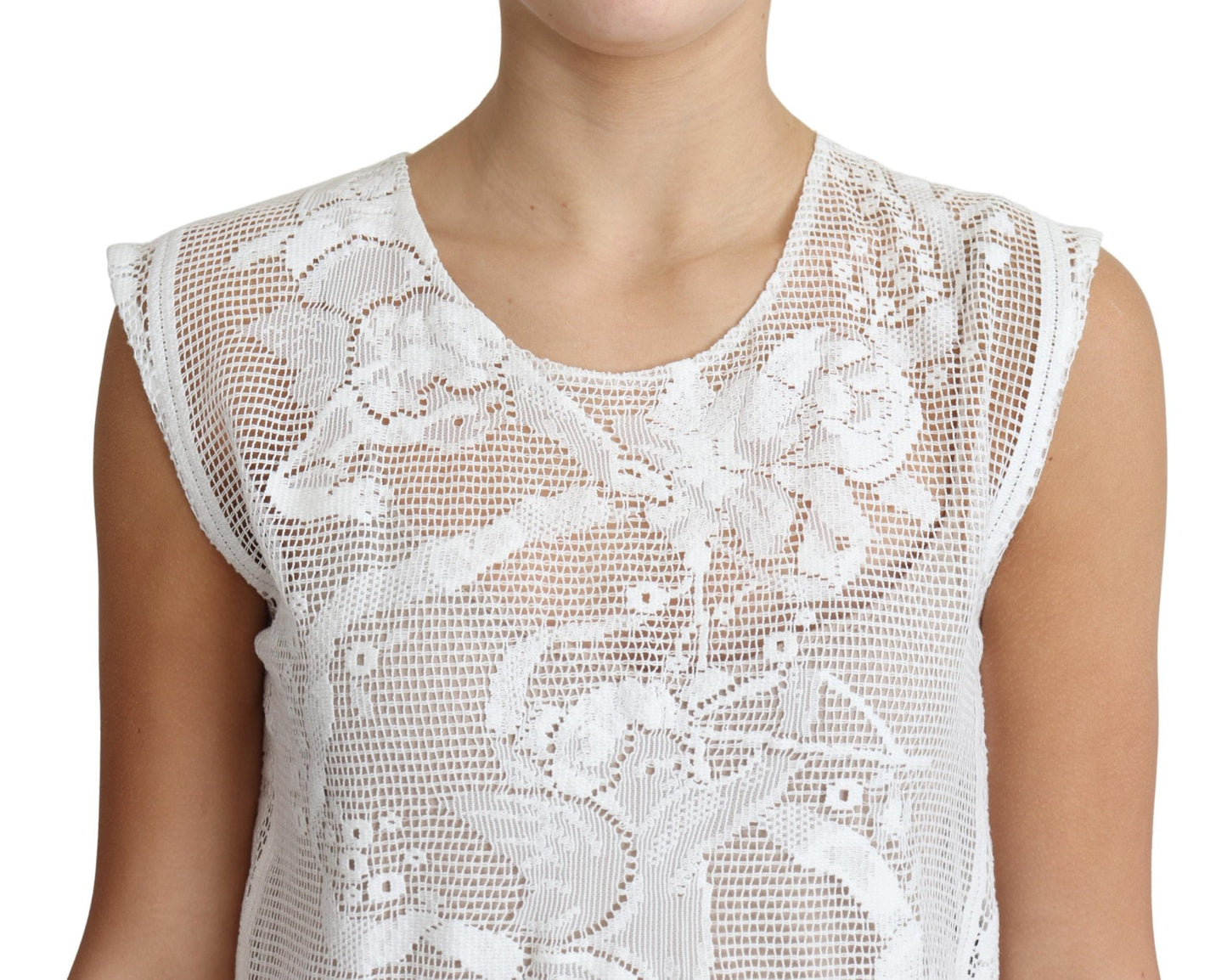 Weißes Baumwoll-Spitzen-Tank-Top mit Blumenmotiv und Engel