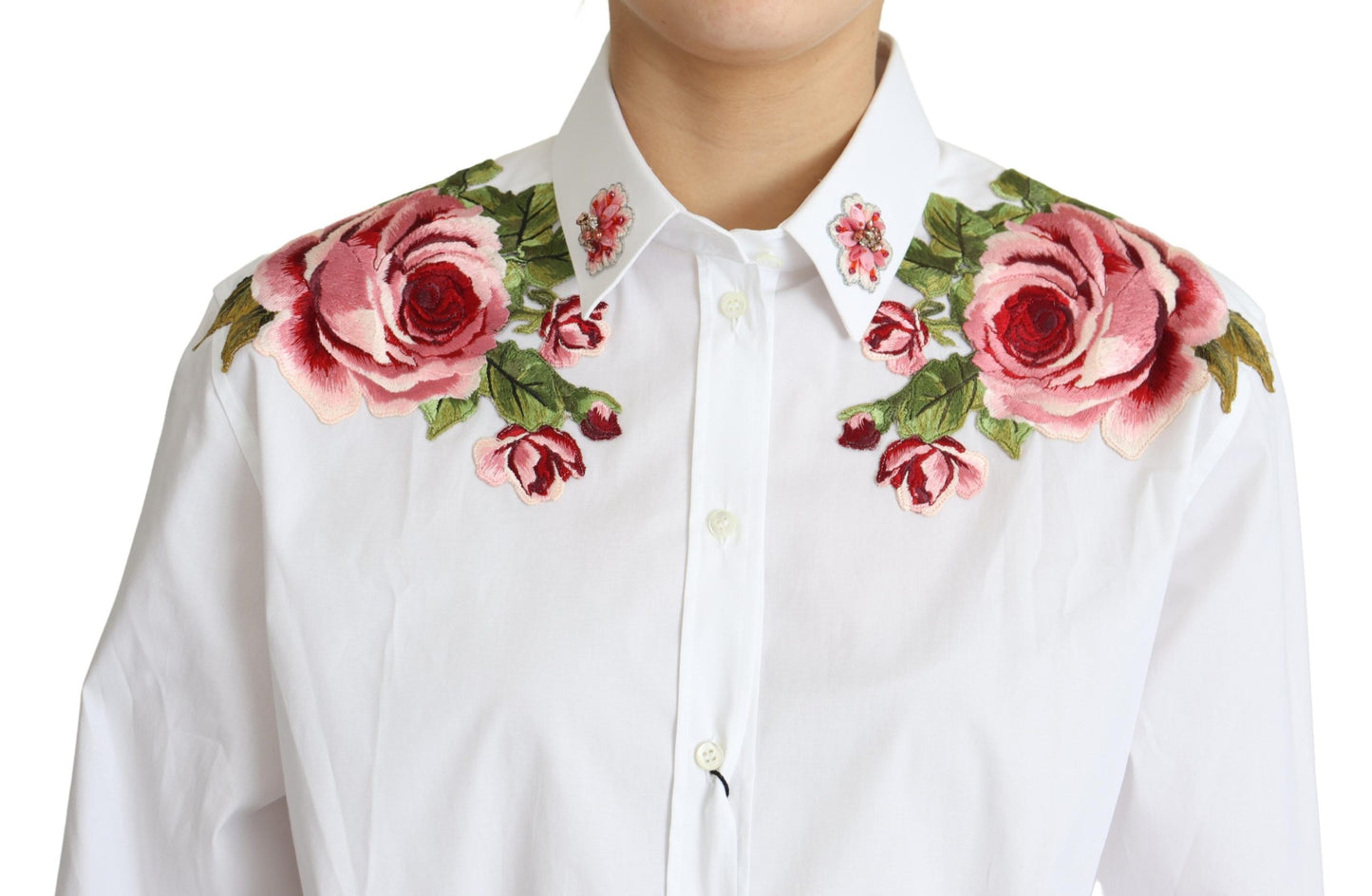 Weißes Hemd mit Blumenstickerei aus Baumwolle