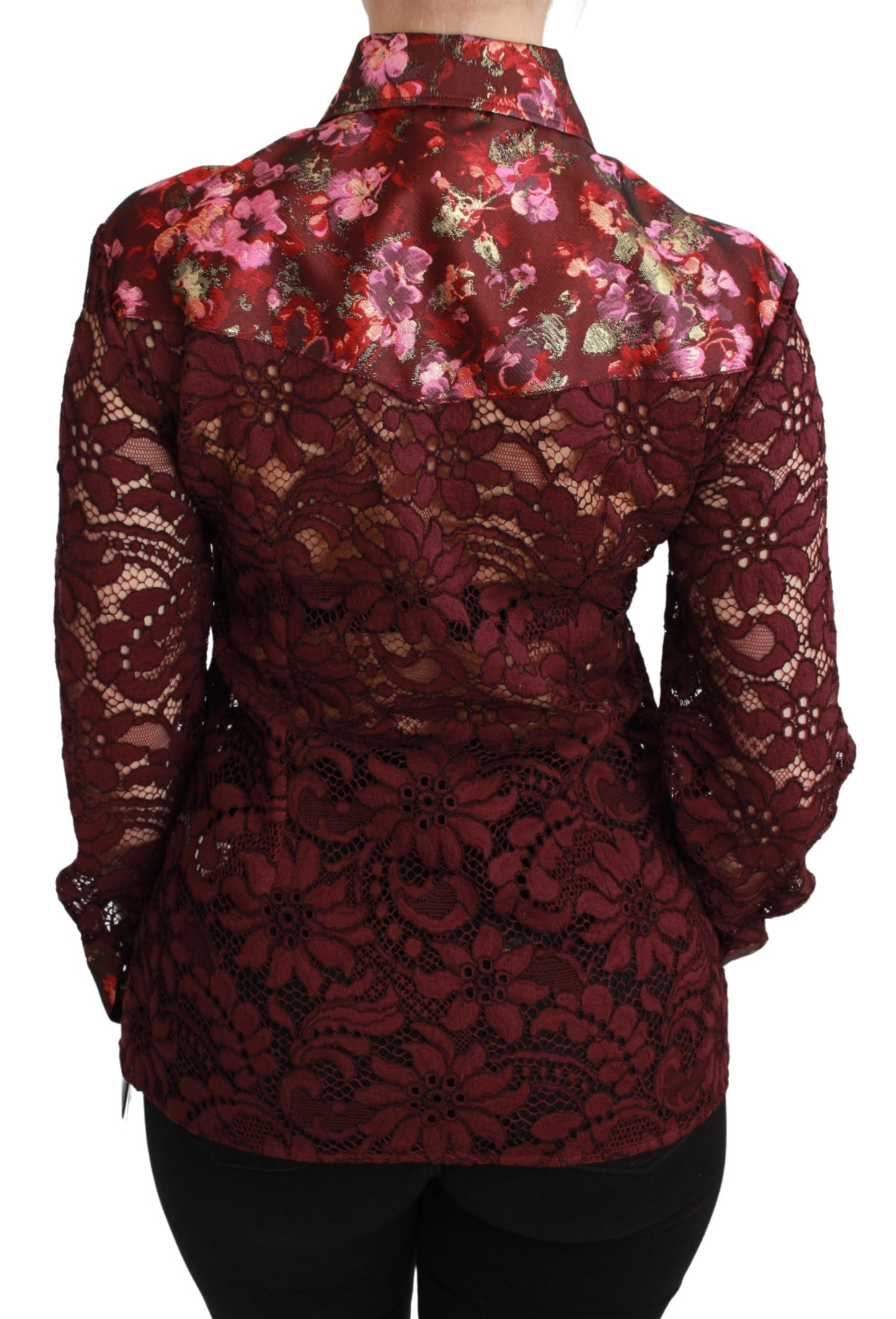 Bordeauxfarbenes Hemd mit floraler Kristallbluse