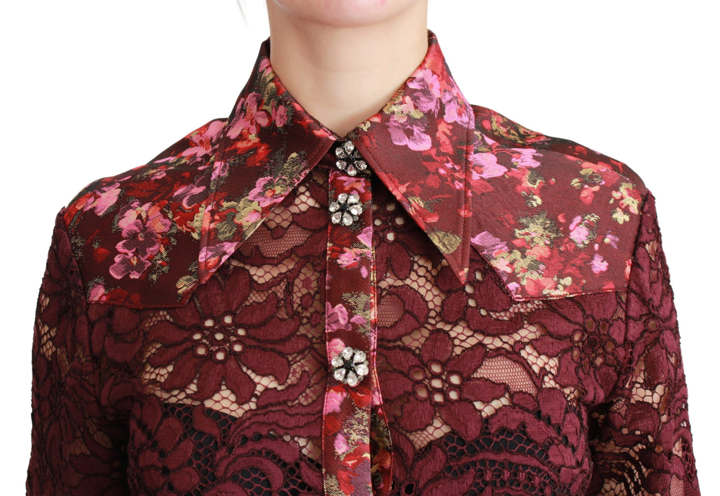 Bordeauxfarbenes Hemd mit floraler Kristallbluse
