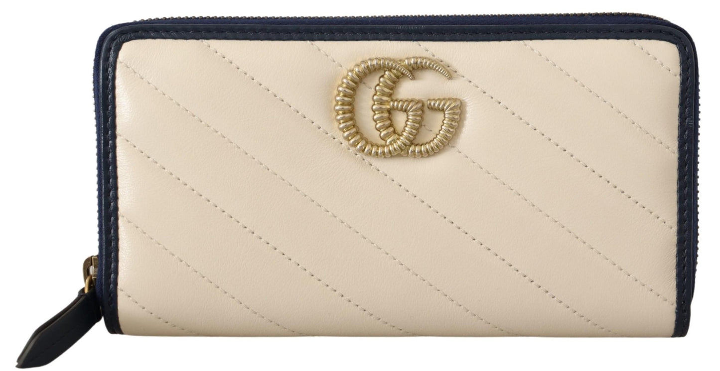 Weißes & blaues Leder Marmont GG Torchon Zip Around Wallet