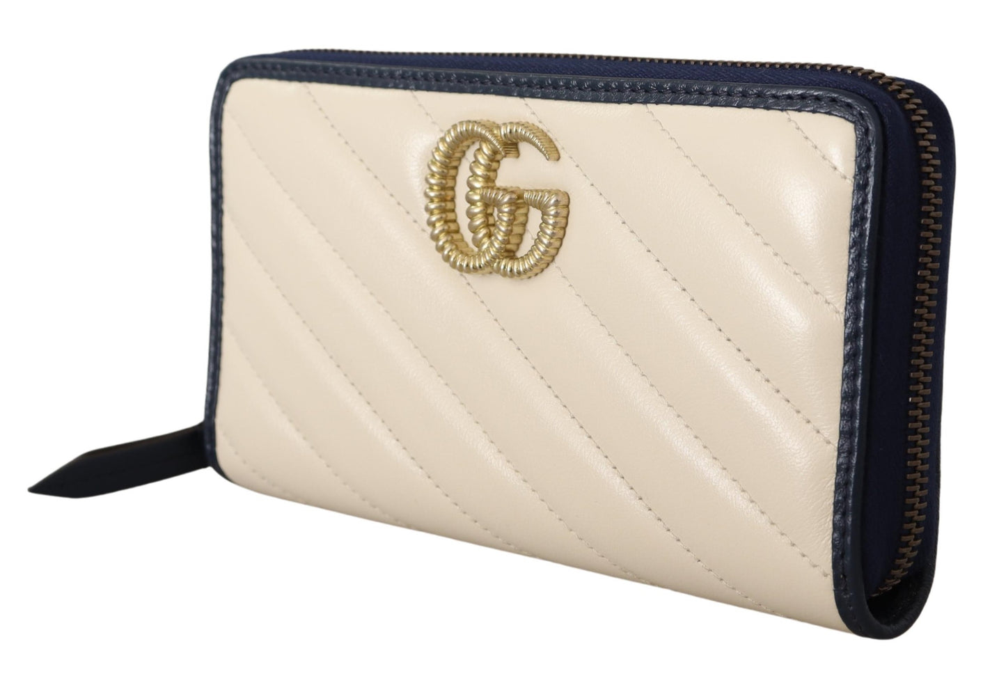 Weißes & blaues Leder Marmont GG Torchon Zip Around Wallet