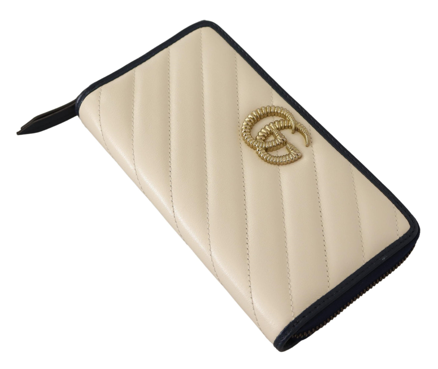 Weißes & blaues Leder Marmont GG Torchon Zip Around Wallet