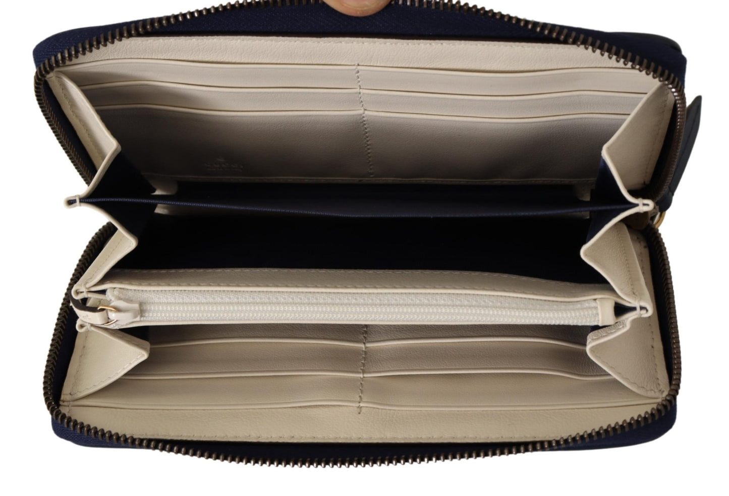 Weißes & blaues Leder Marmont GG Torchon Zip Around Wallet