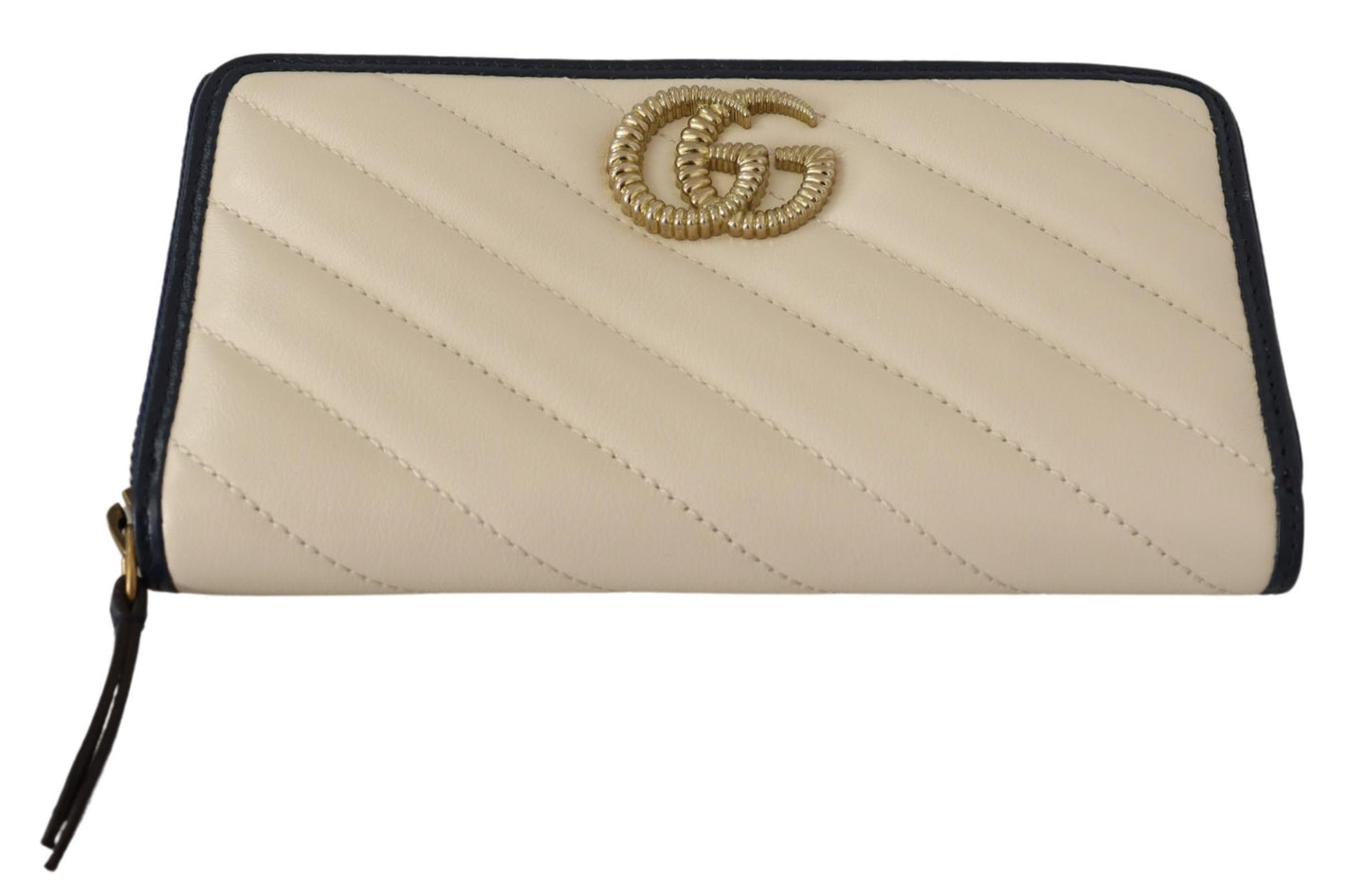 Weißes & blaues Leder Marmont GG Torchon Zip Around Wallet