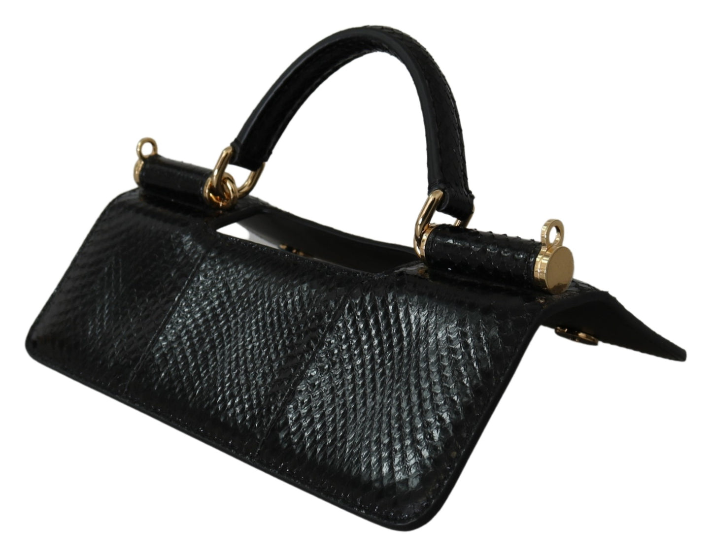 Schwarzes Leder Druckknopf Micro Bag Handle