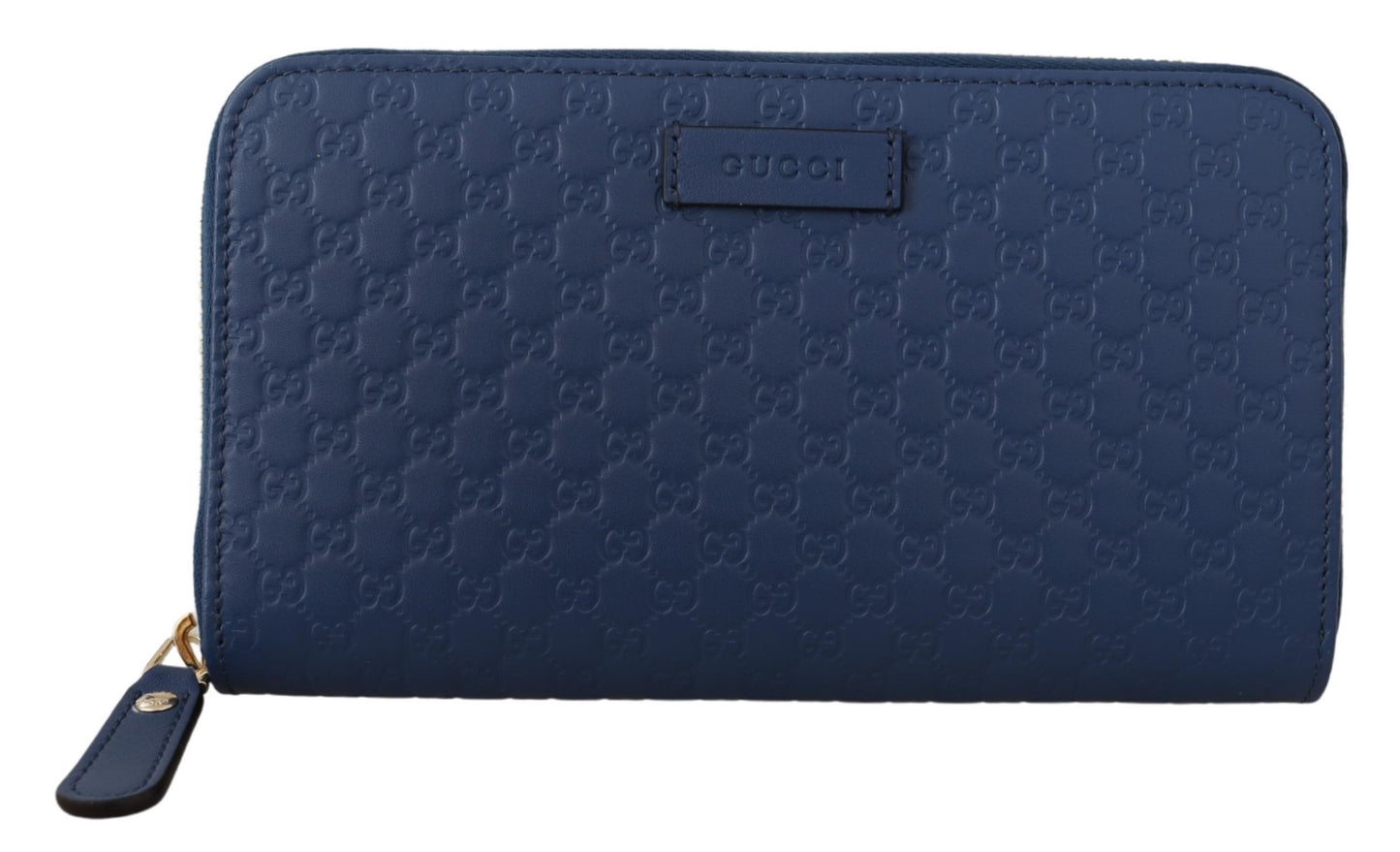 Blaues Leder Micro Guccissima Zip Around Wallet