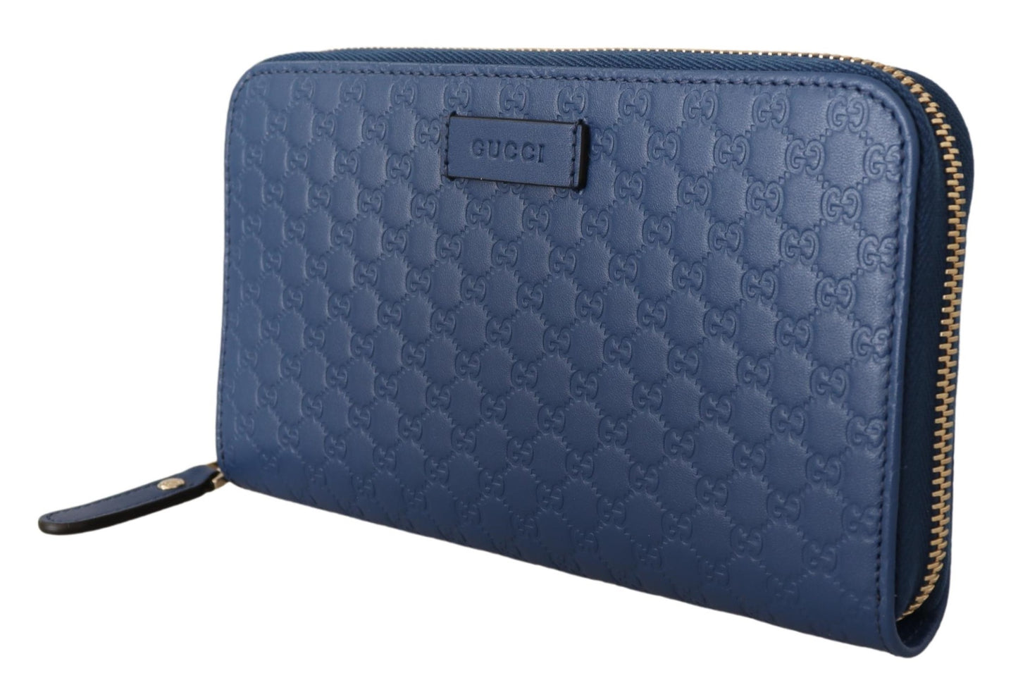 Blaues Leder Micro Guccissima Zip Around Wallet