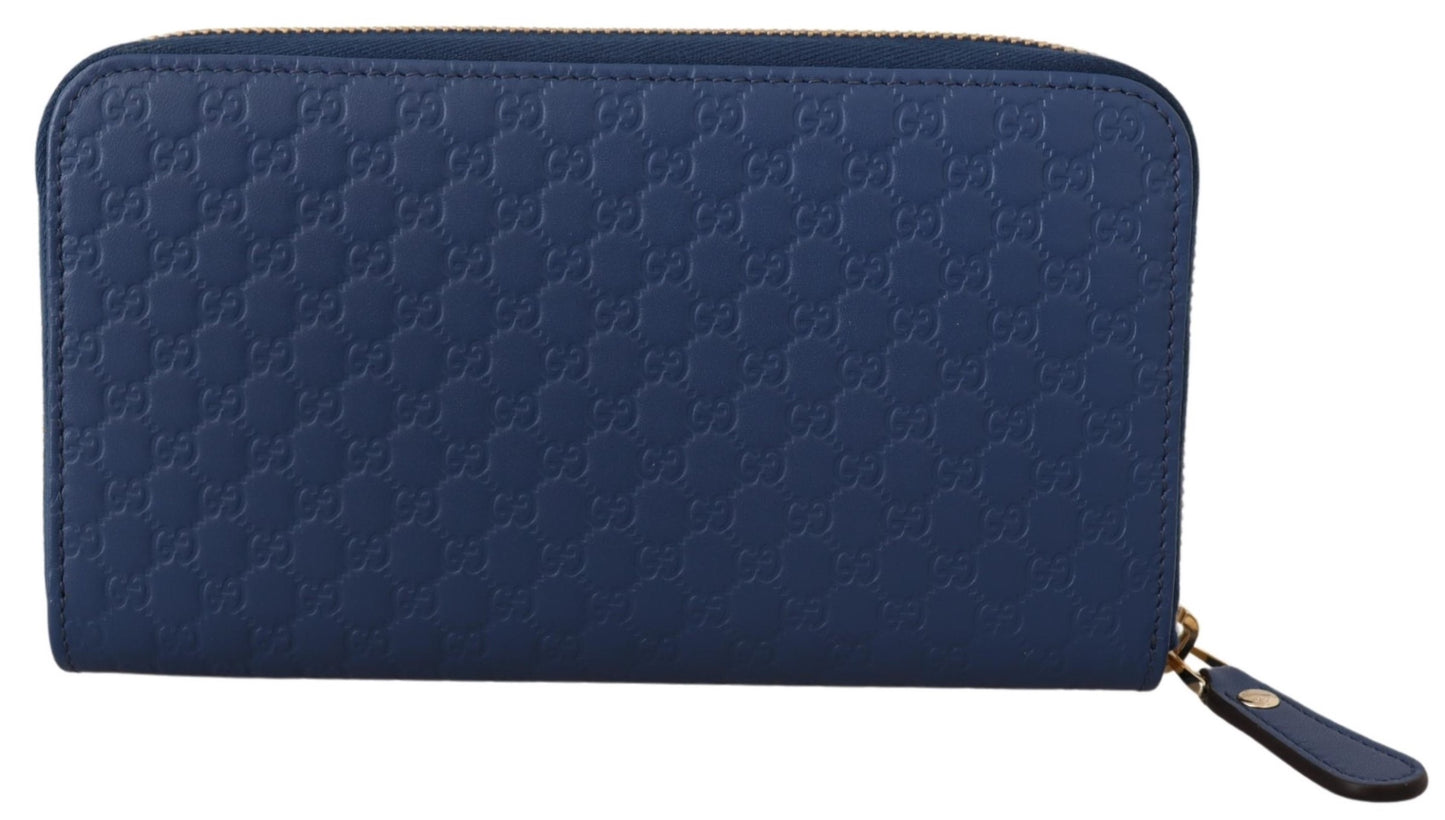 Blaues Leder Micro Guccissima Zip Around Wallet