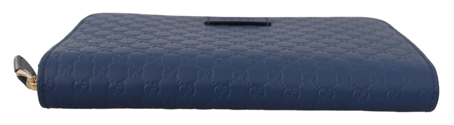 Blaues Leder Micro Guccissima Zip Around Wallet