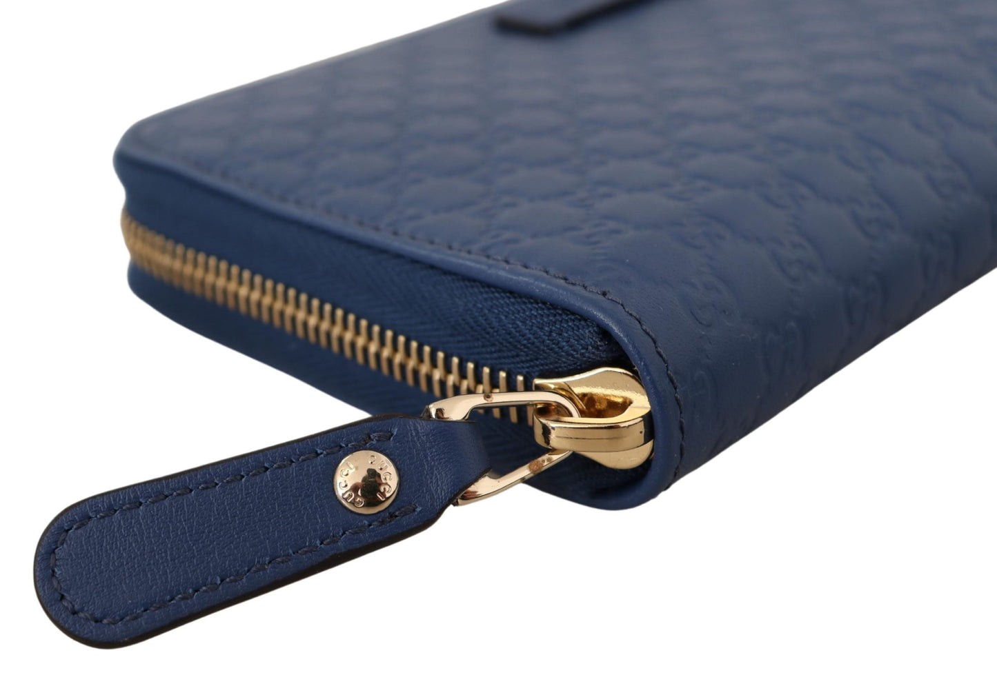 Blaues Leder Micro Guccissima Zip Around Wallet