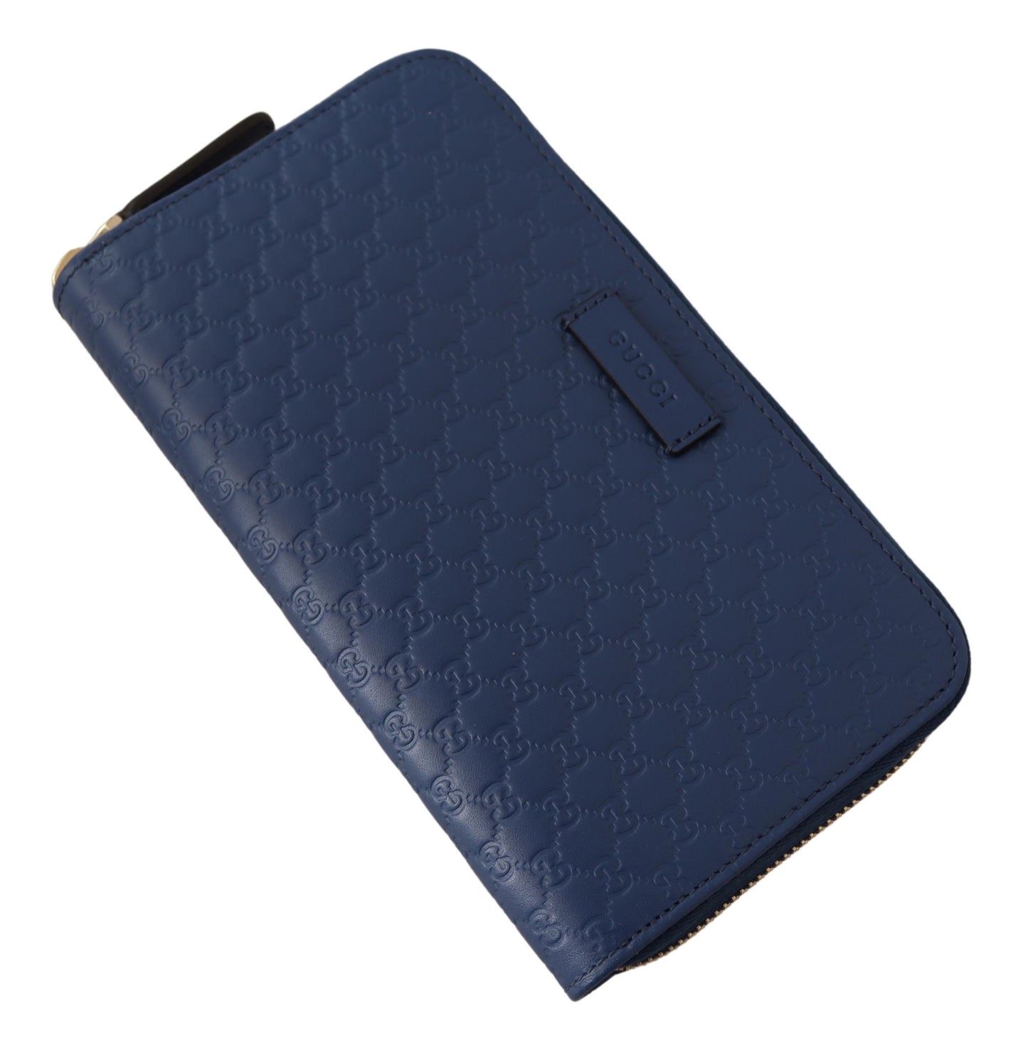 Blaues Leder Micro Guccissima Zip Around Wallet