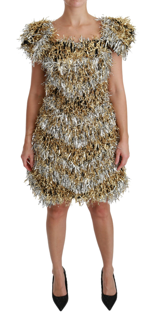Silber-Gold Etuikleid Mini-Shift-Kleid