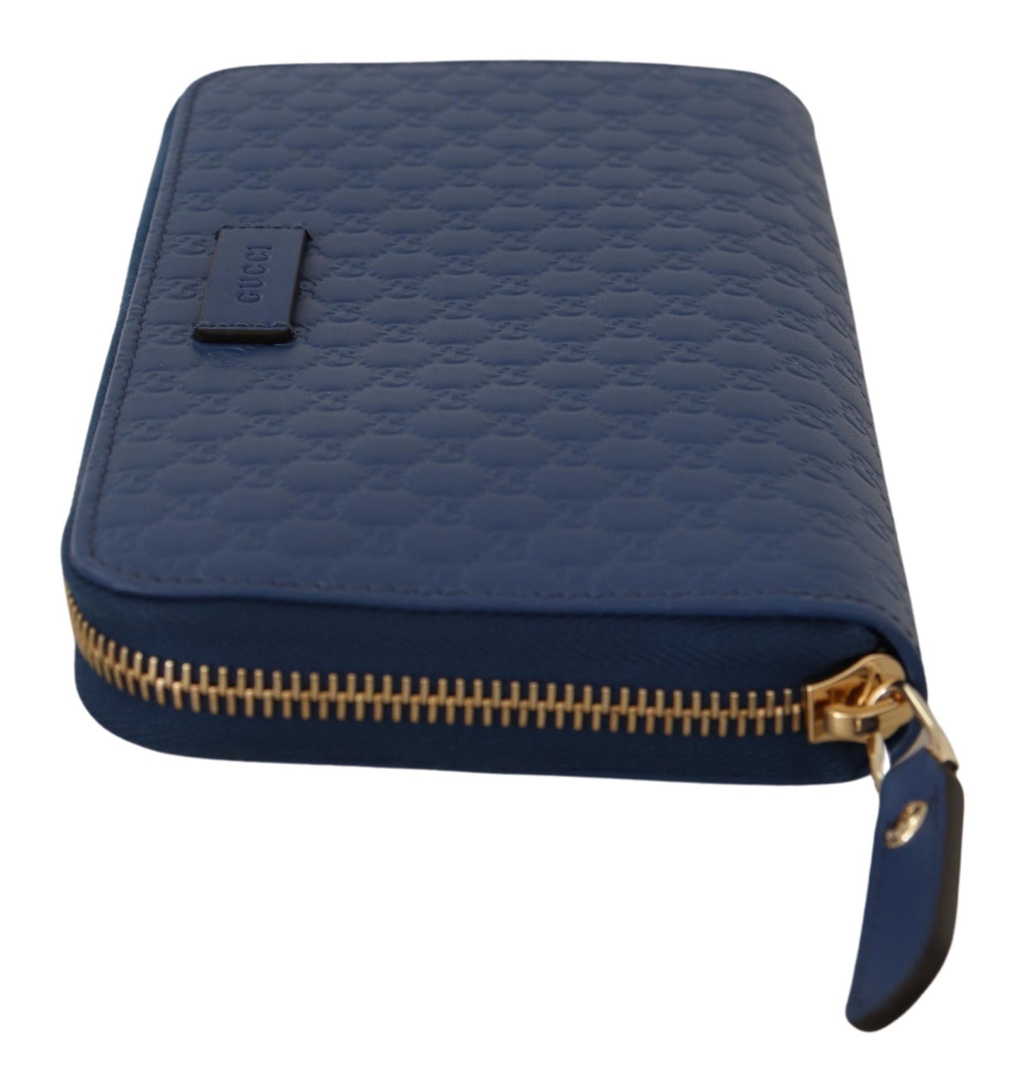 Blaues Leder Micro Guccissima Zip Around Wallet