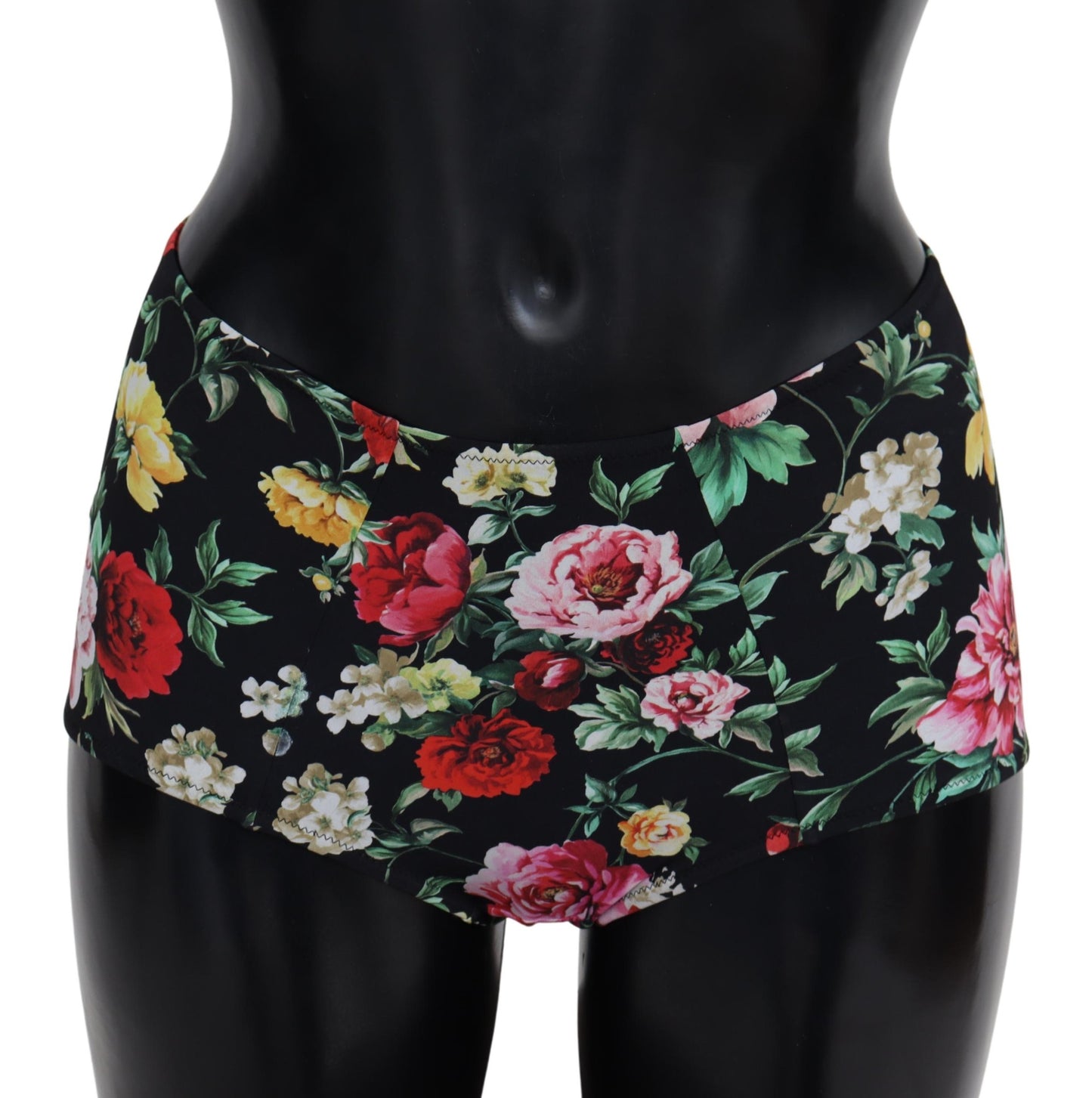 Schwarzer Blumendruck Bademode Beachwear Bikini Bottom