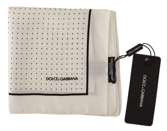 Weißes gepunktetes quadratisches Taschentuch aus Seide