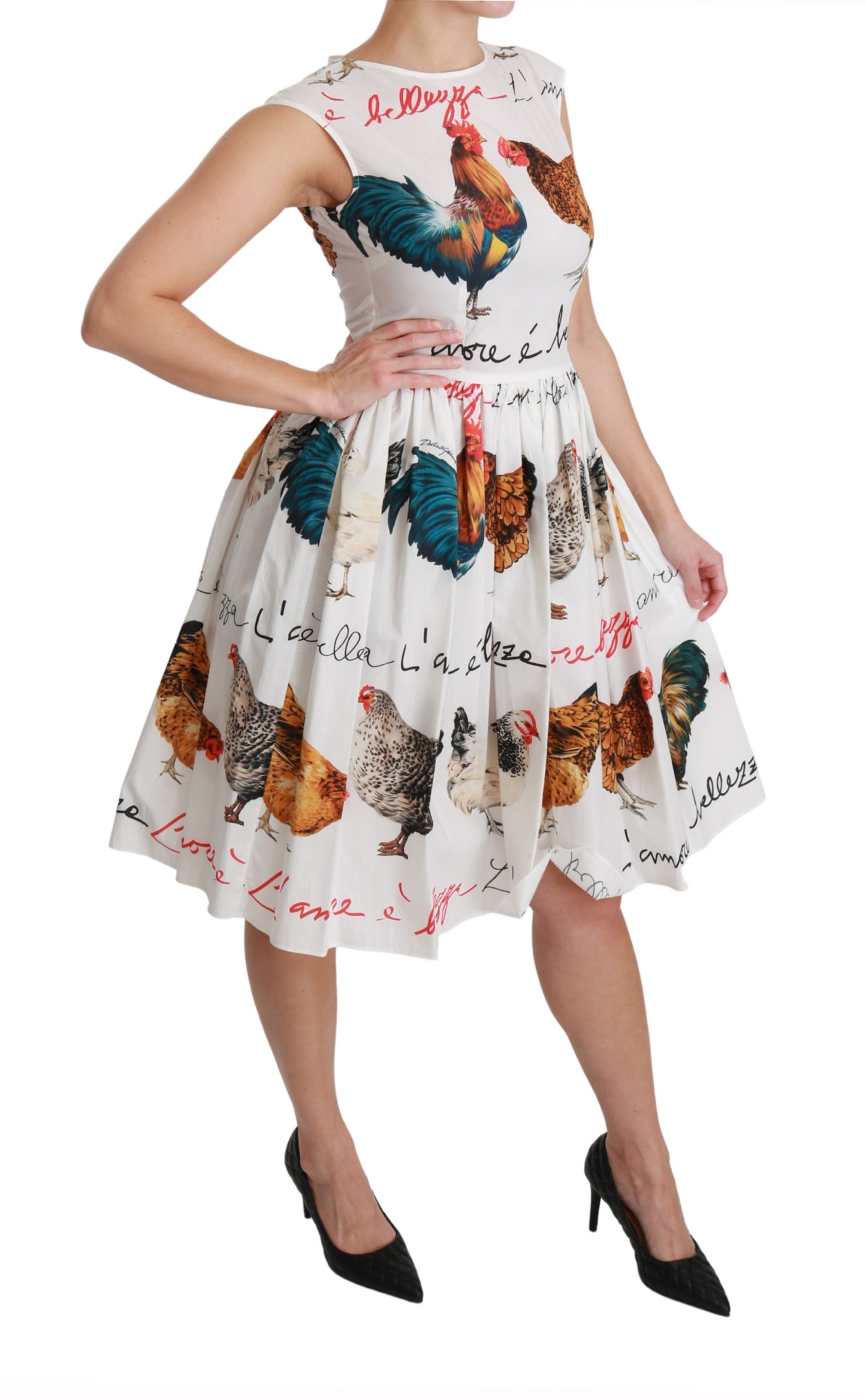 Weißer Hahn A-Linie Mini-Baumwollkleid