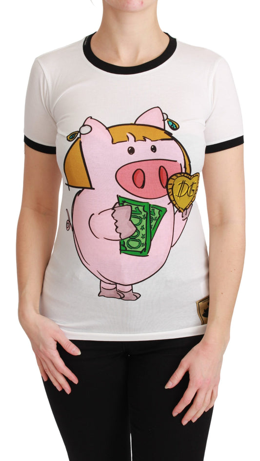 Weißes YEAR OF THE PIG Top Baumwoll-T-Shirt
