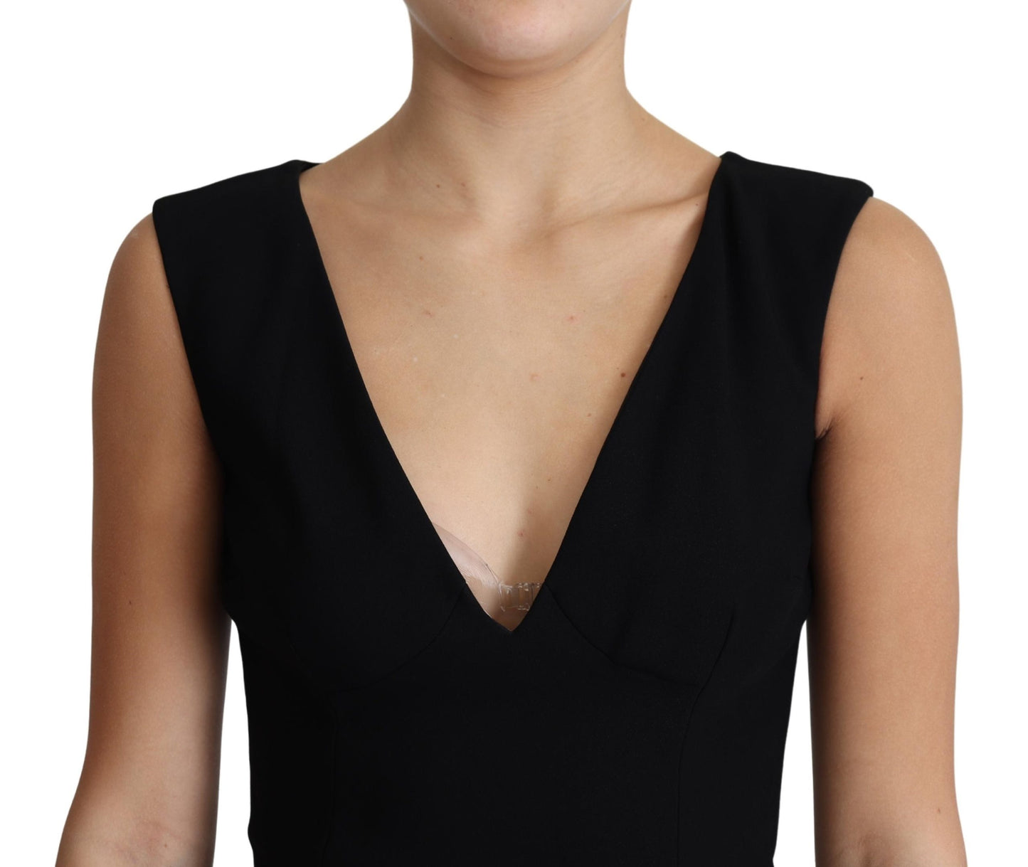 Schwarzes tief ausgeschnittenes Meerjungfrauen-Maxikleid mit Kristall