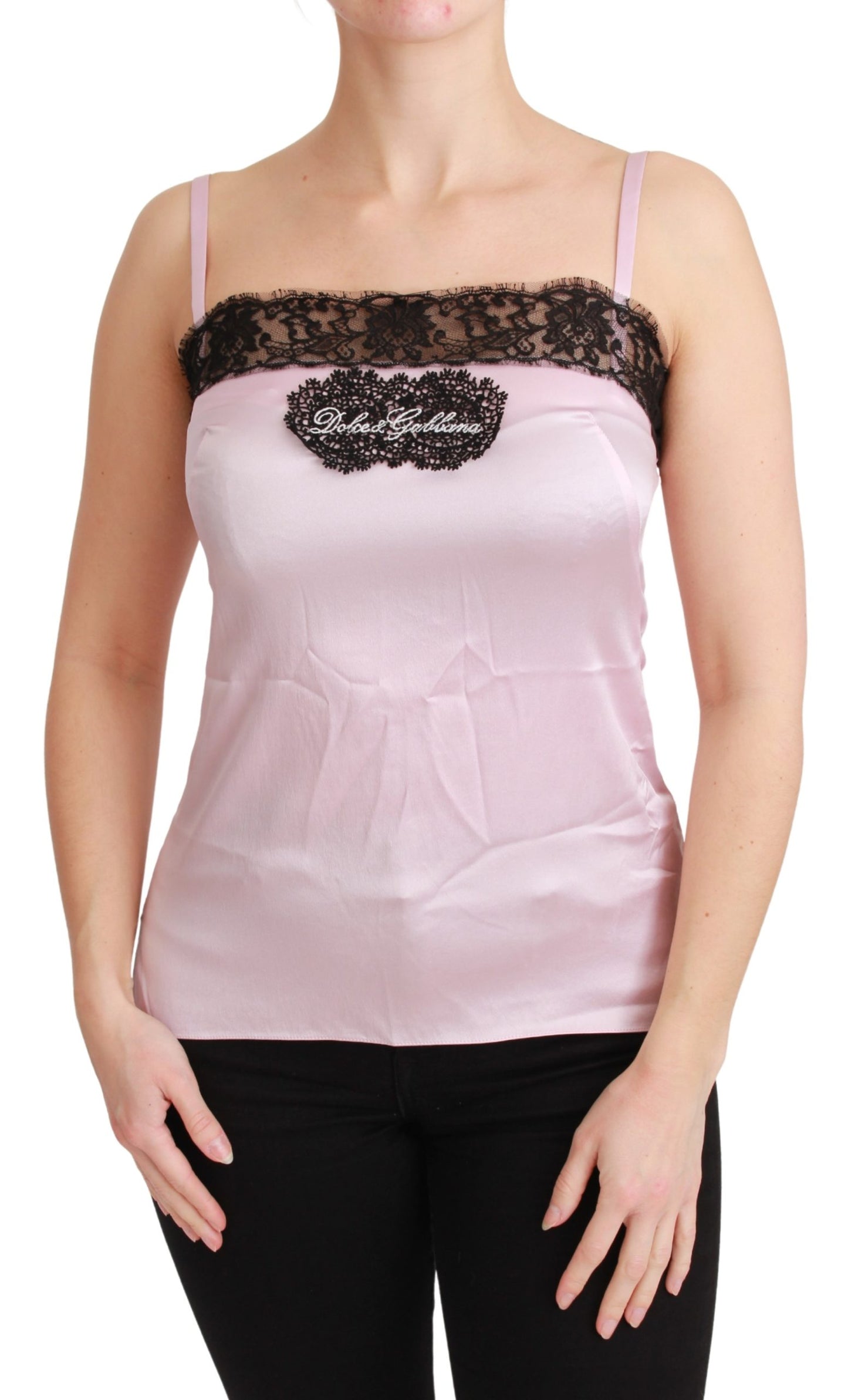 Seide Schwarz Spitze Top Rosa Tank Bluse