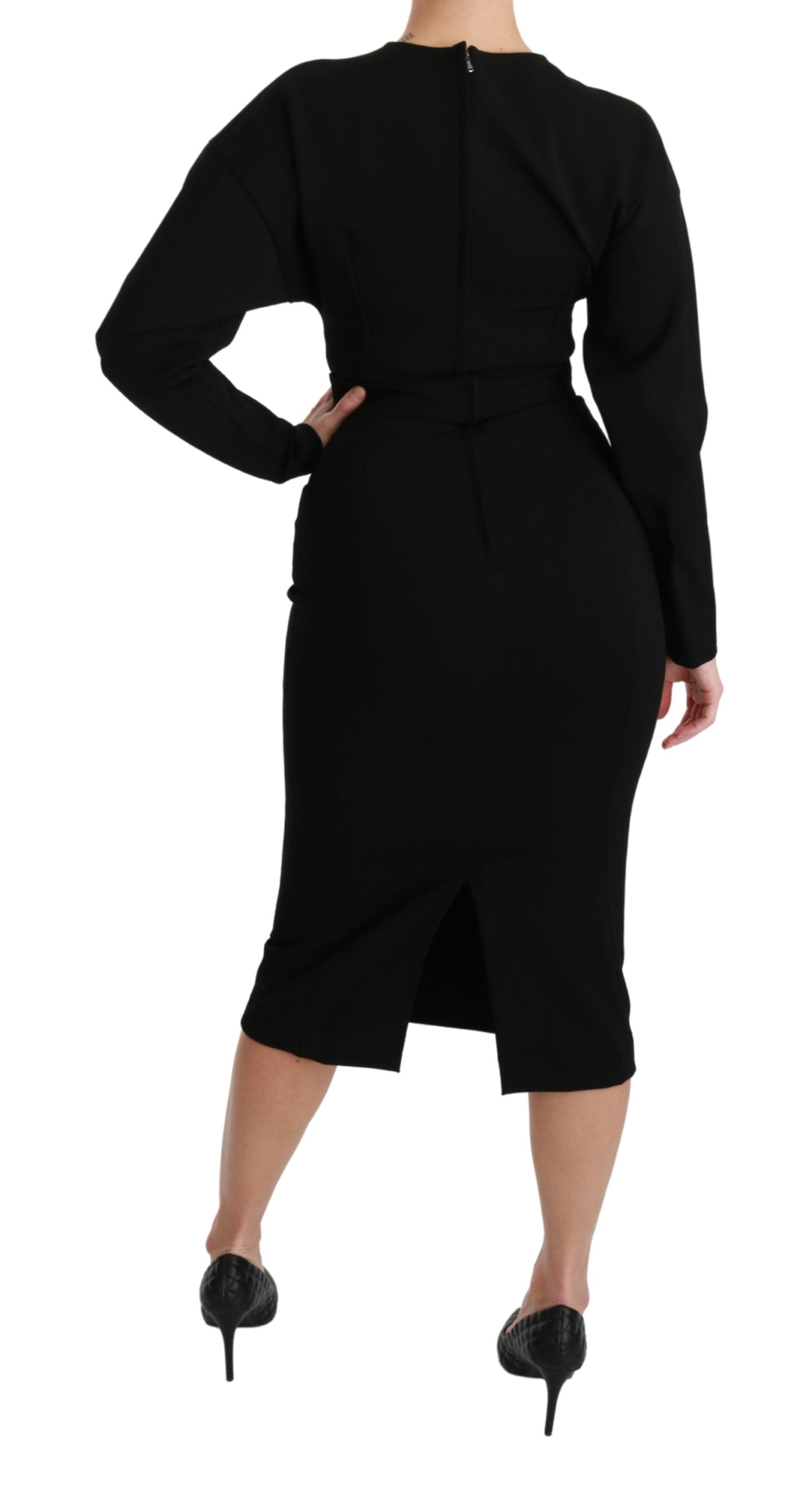 Schwarzes Bodycon Etuikleid Midi Stretch Kleid
