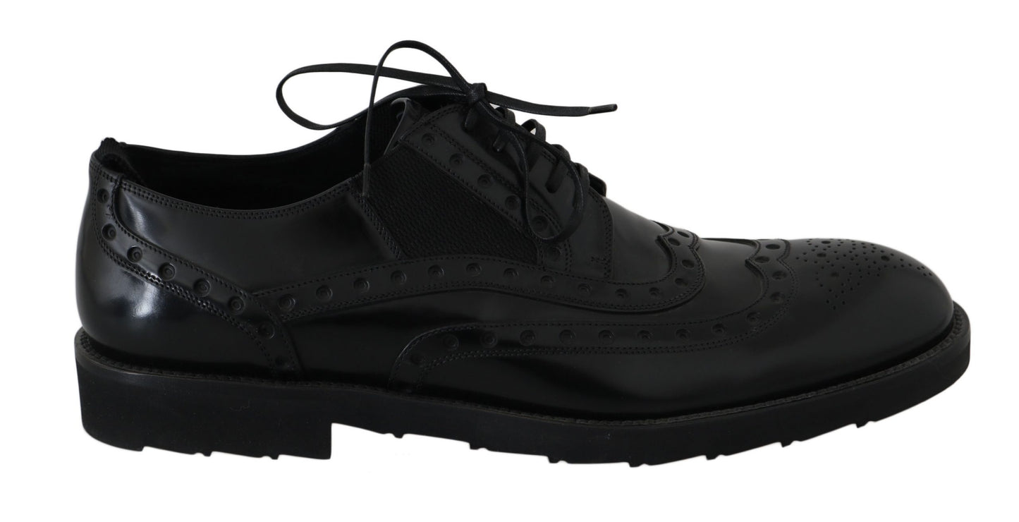 Schwarzes Leder Kleid Derby Wingtip Schuhe