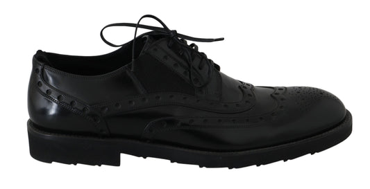 Schwarzes Leder Kleid Derby Wingtip Schuhe