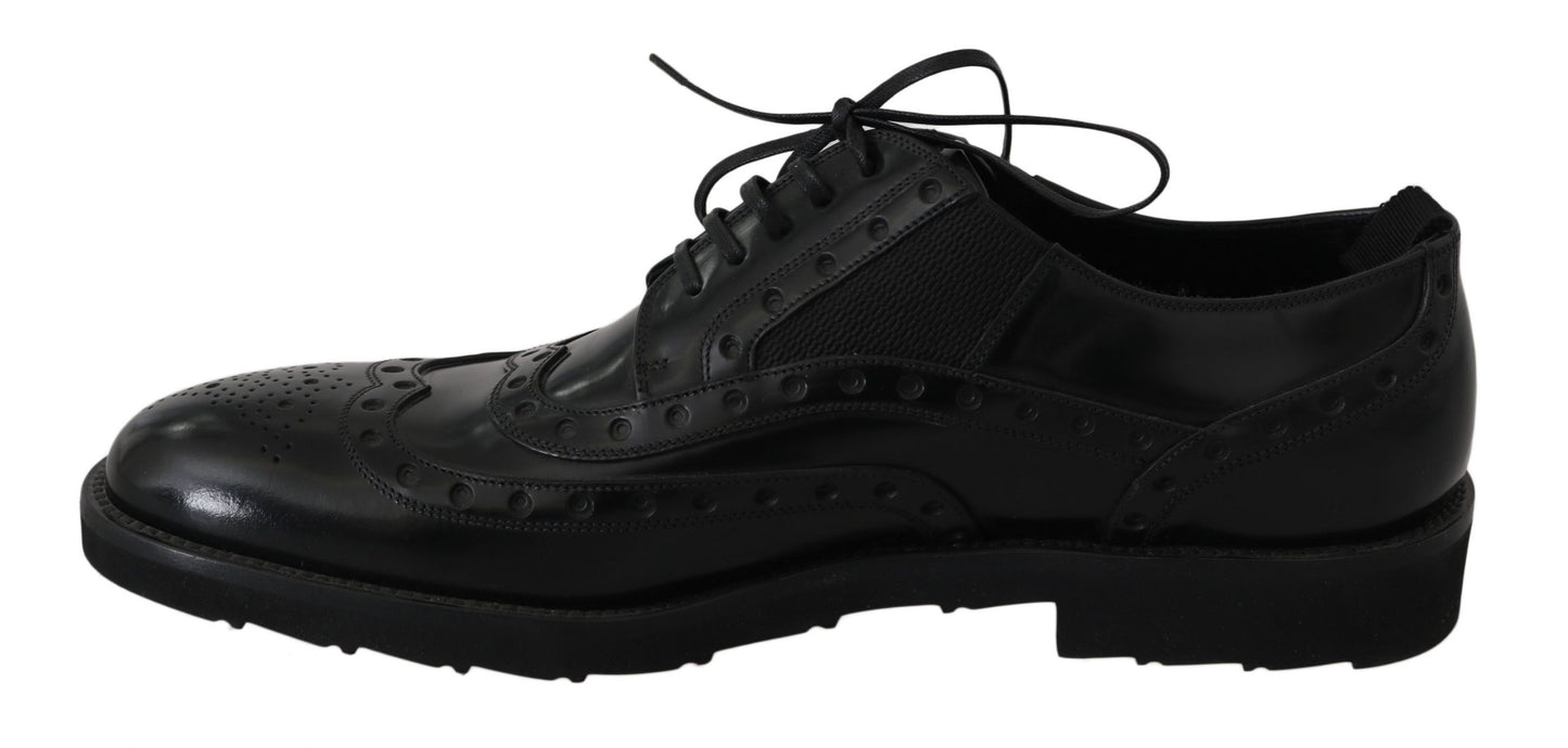 Schwarzes Leder Kleid Derby Wingtip Schuhe