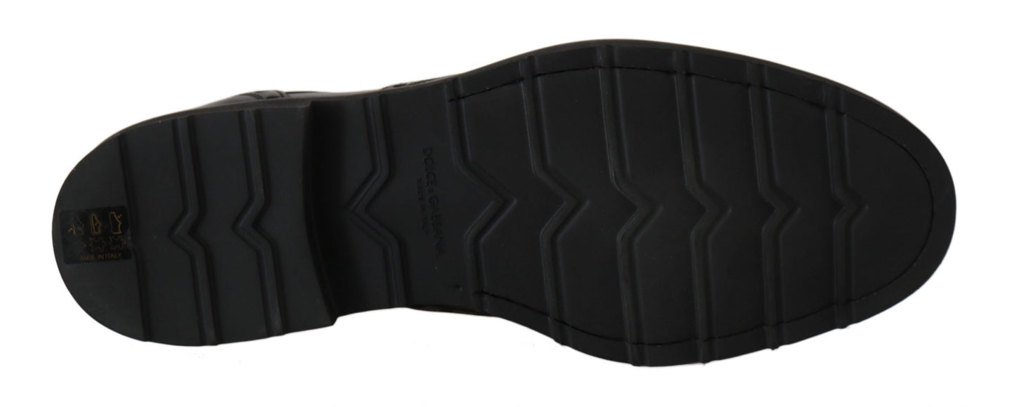 Schwarzes Leder Kleid Derby Wingtip Schuhe