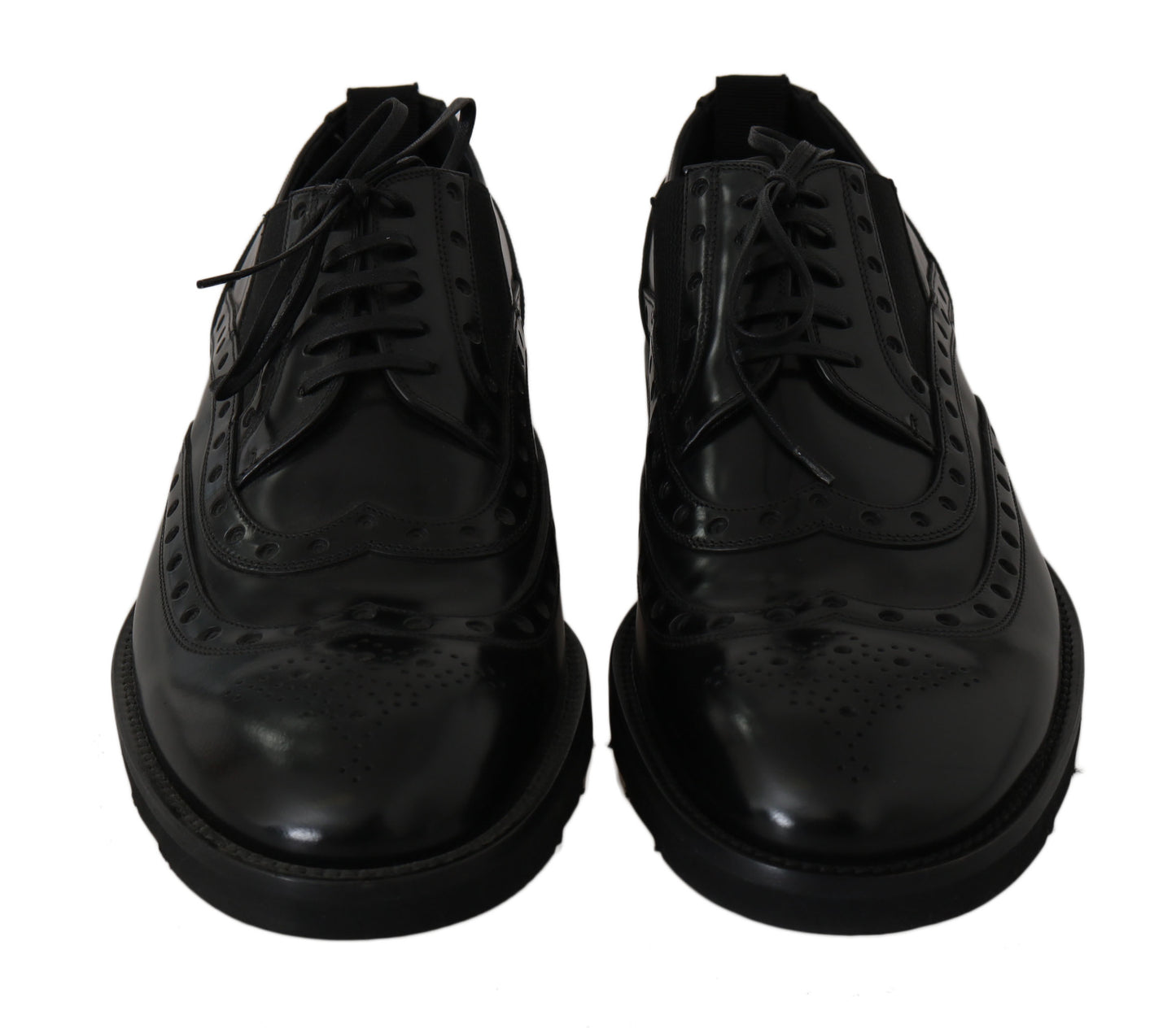 Schwarzes Leder Kleid Derby Wingtip Schuhe