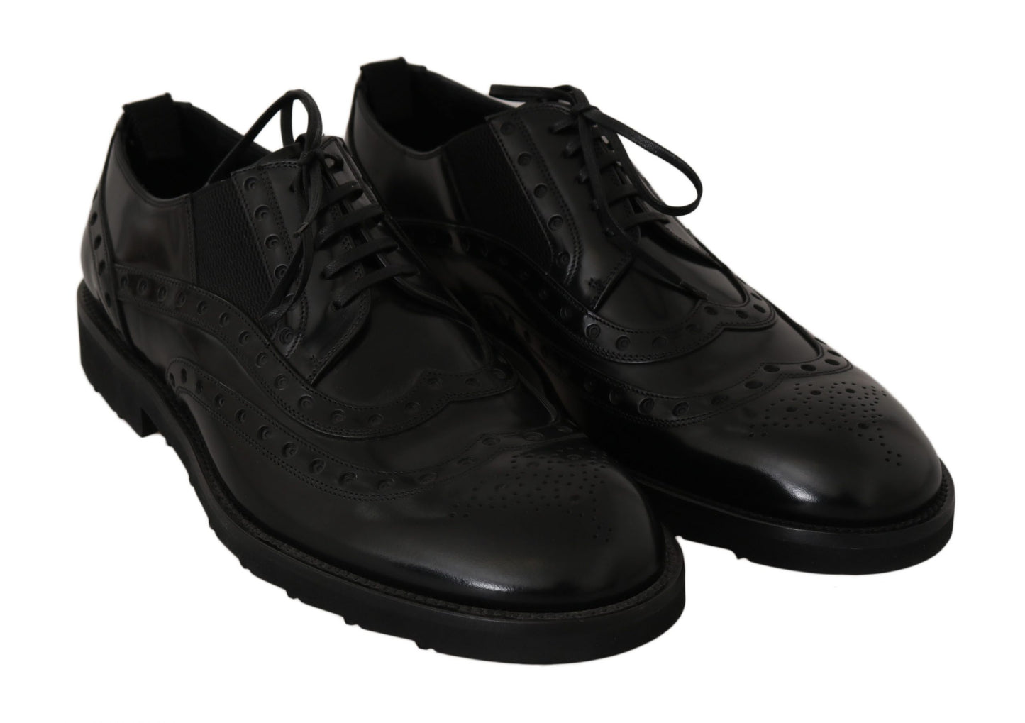 Schwarzes Leder Kleid Derby Wingtip Schuhe