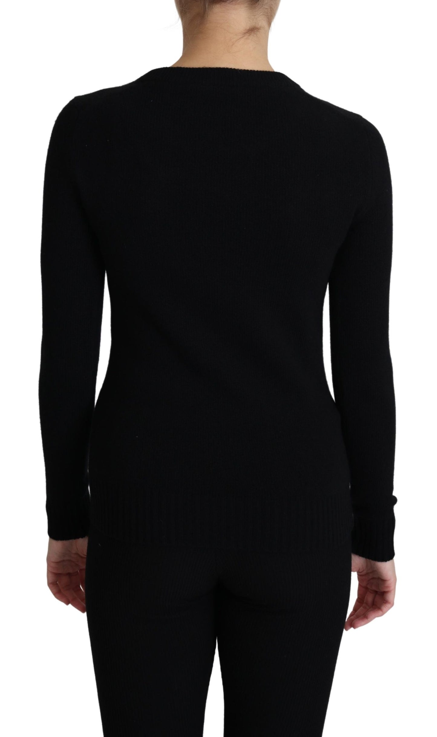 Schwarzer Pullover mit Blumenstickerei aus Wolle