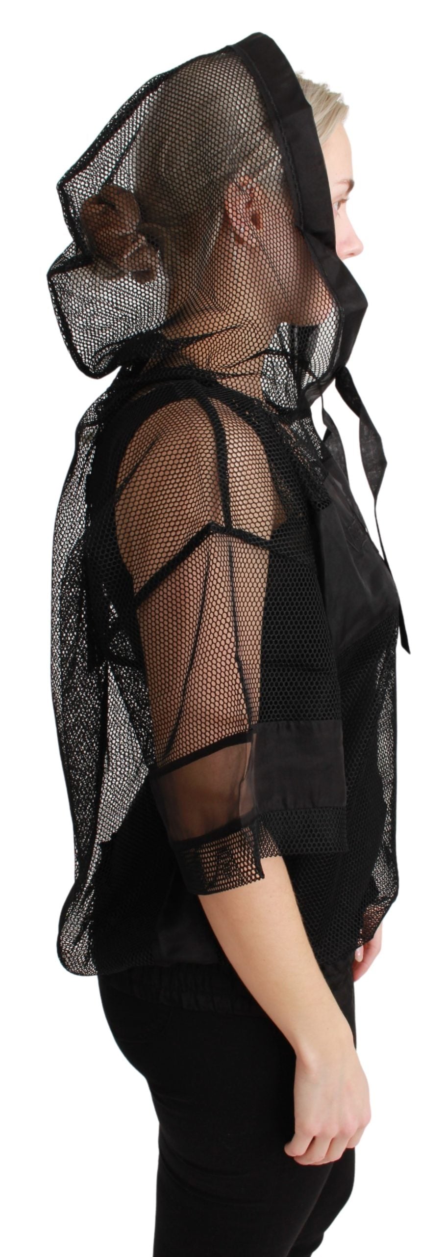 Schwarzes Sheer Nero Sicilia Kapuzenblusen-T-Shirt