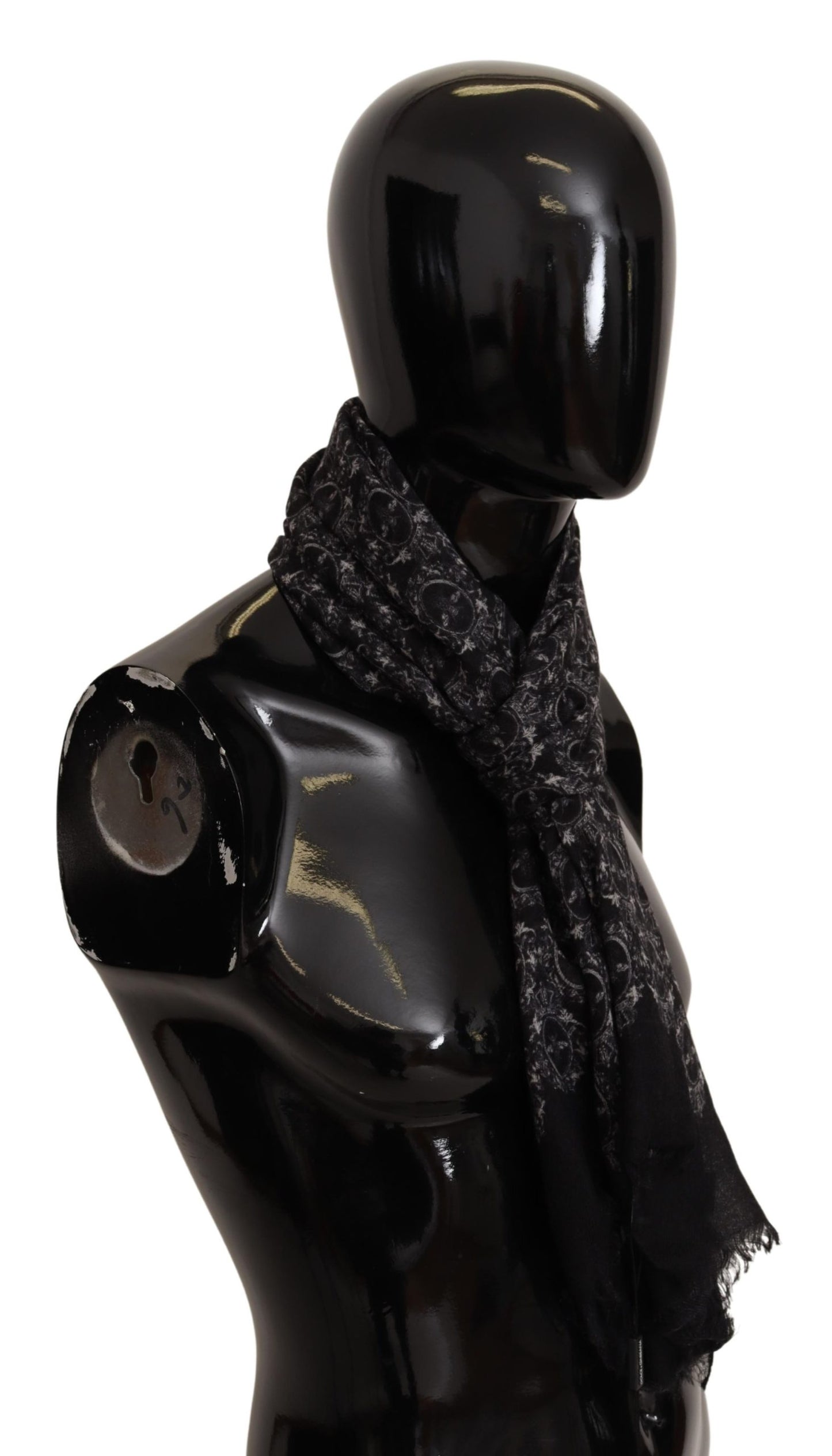 Schwarzer Kaschmir-Wickeltuchschal mit Bienenmuster